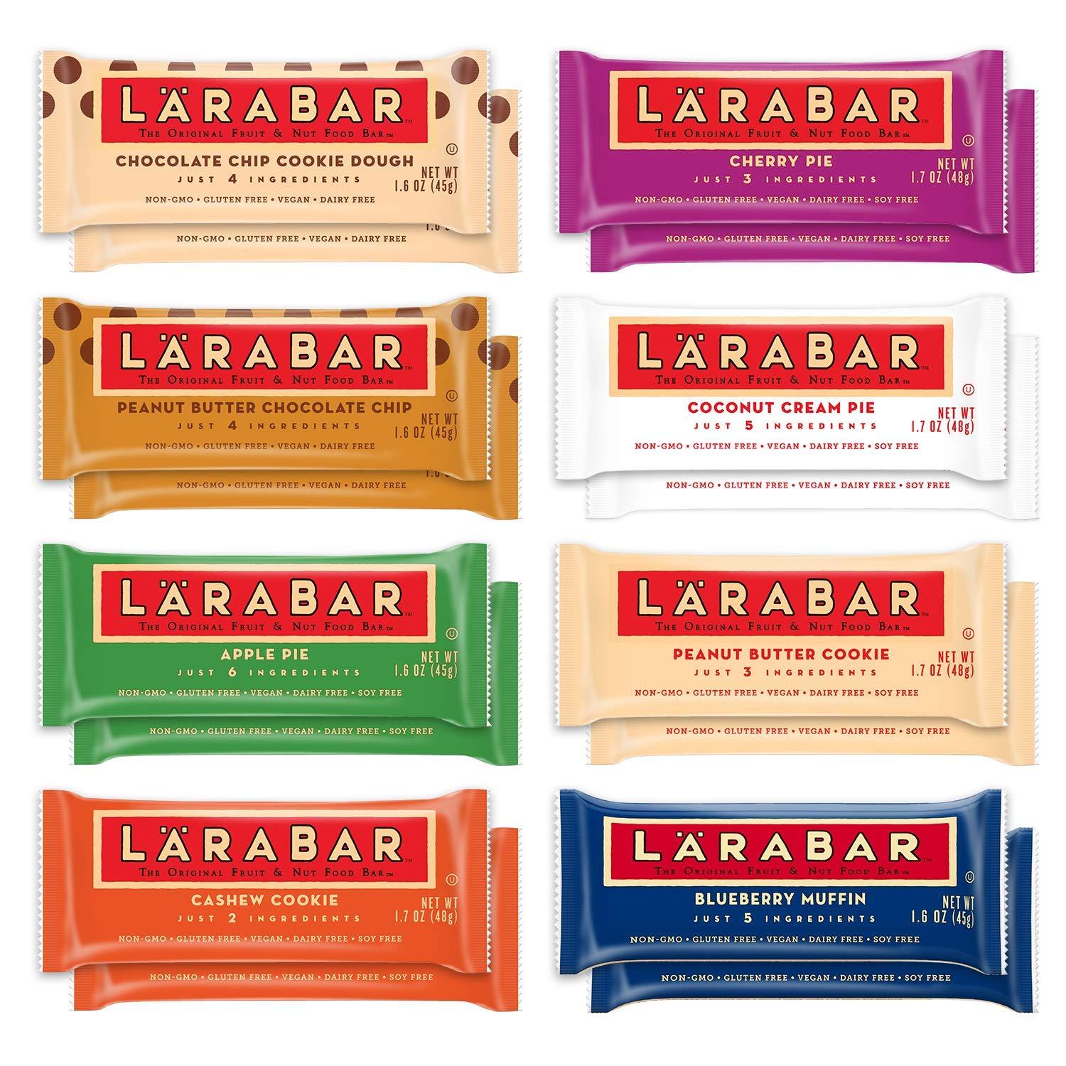 LÄRABAR Larabar Gluten Free Snack Bars Variety Box, Vegan, 8 Flavors, 1.7oz, 16ct & Gluten Free Bar, Lemon, Whole Food, Dairy Free Snacks, 1.6 Ounce (Pack of 16)