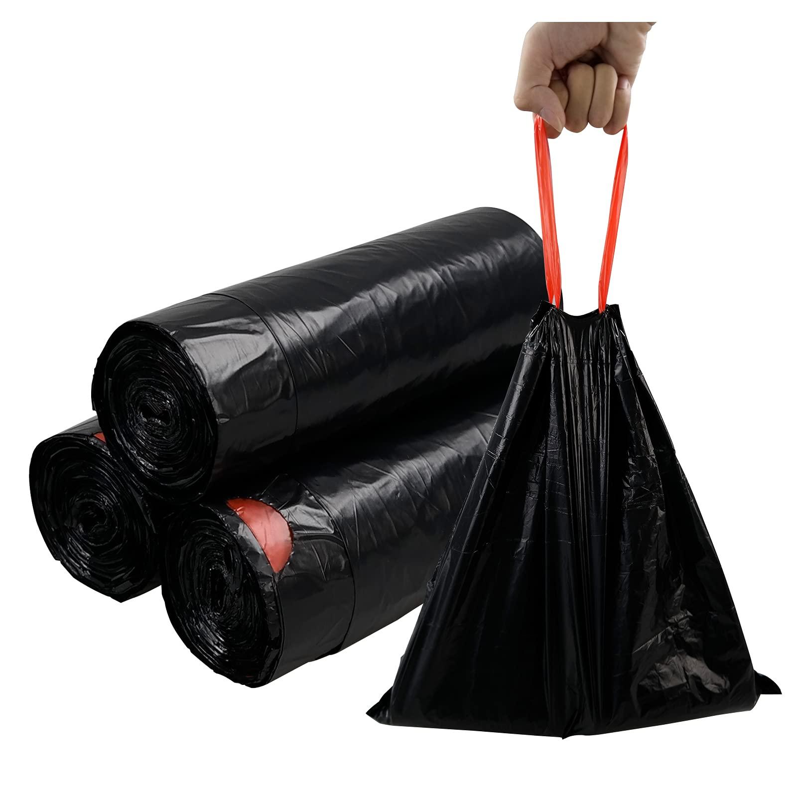 Uumitty Uumitty 3 Gallon Drawstring Trash Bags, Flat Bottom Garbage Bag (Black, 110 Counts/ 3 Rolls)