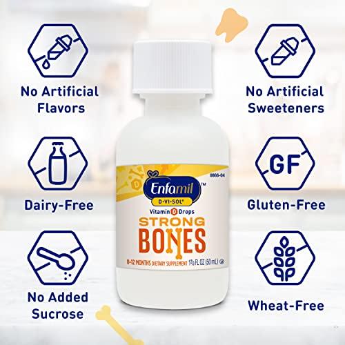 Enfamil Prenatals & Baby Vitamins Enfamil Baby Vitamin D-Vi-Sol Vitamin D Liquid Supplement Drops for Infants, Supporting Strong Teeth & Bones in Newborn Babies, Easy-to-Use, Gluten-Free, 50 mL Dropper Bottle, Pack of 3
