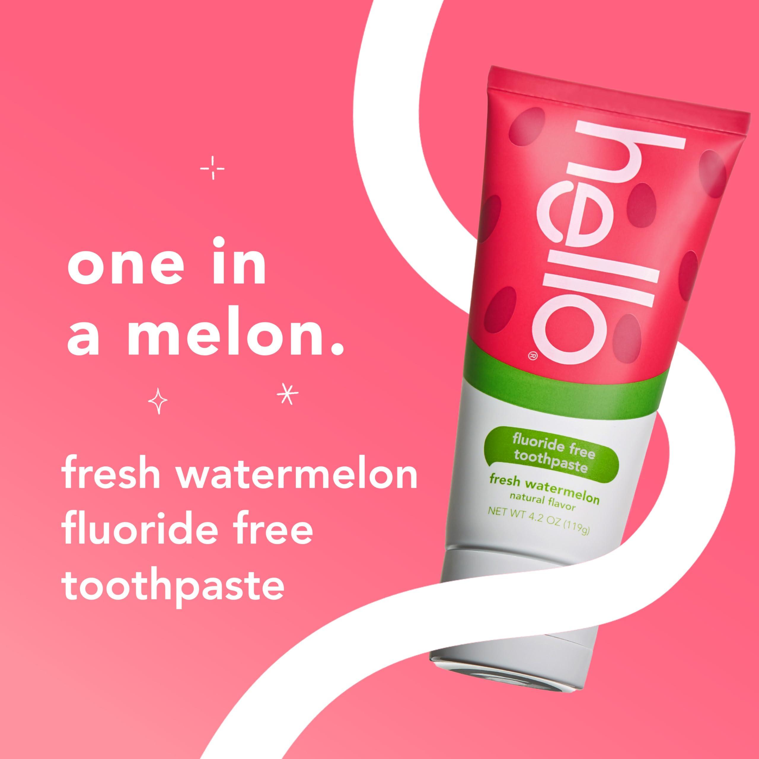 hello Hello Natural Watermelon Flavor Baby & Kids Fluoride Free Toothpaste, Vegan, SLS Free, Gluten Free, Safe to Swallow for Baby and Toddlers, 4.2 Ounce (Pack of 3)