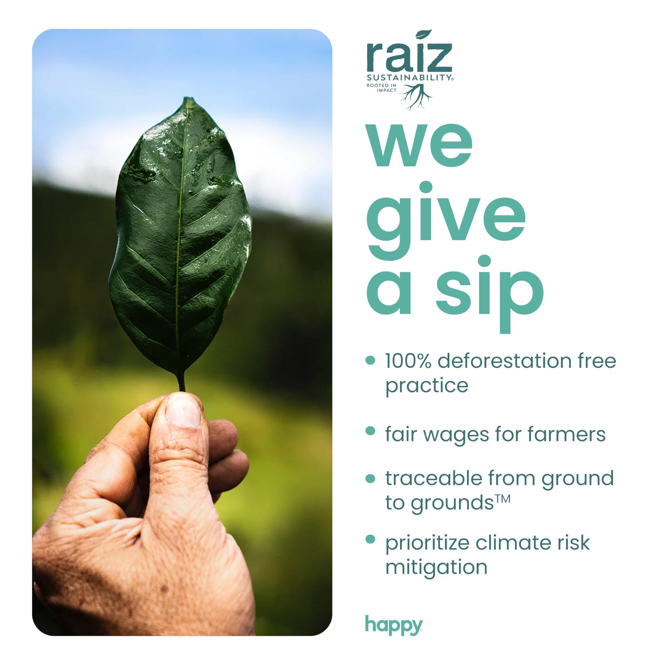 We Are Happy, LLC happy coffee light roast coffee pods, 22 count, notes of toasted biscotti and levity, compatible with most K-cup brewers, rainforest alliance certified