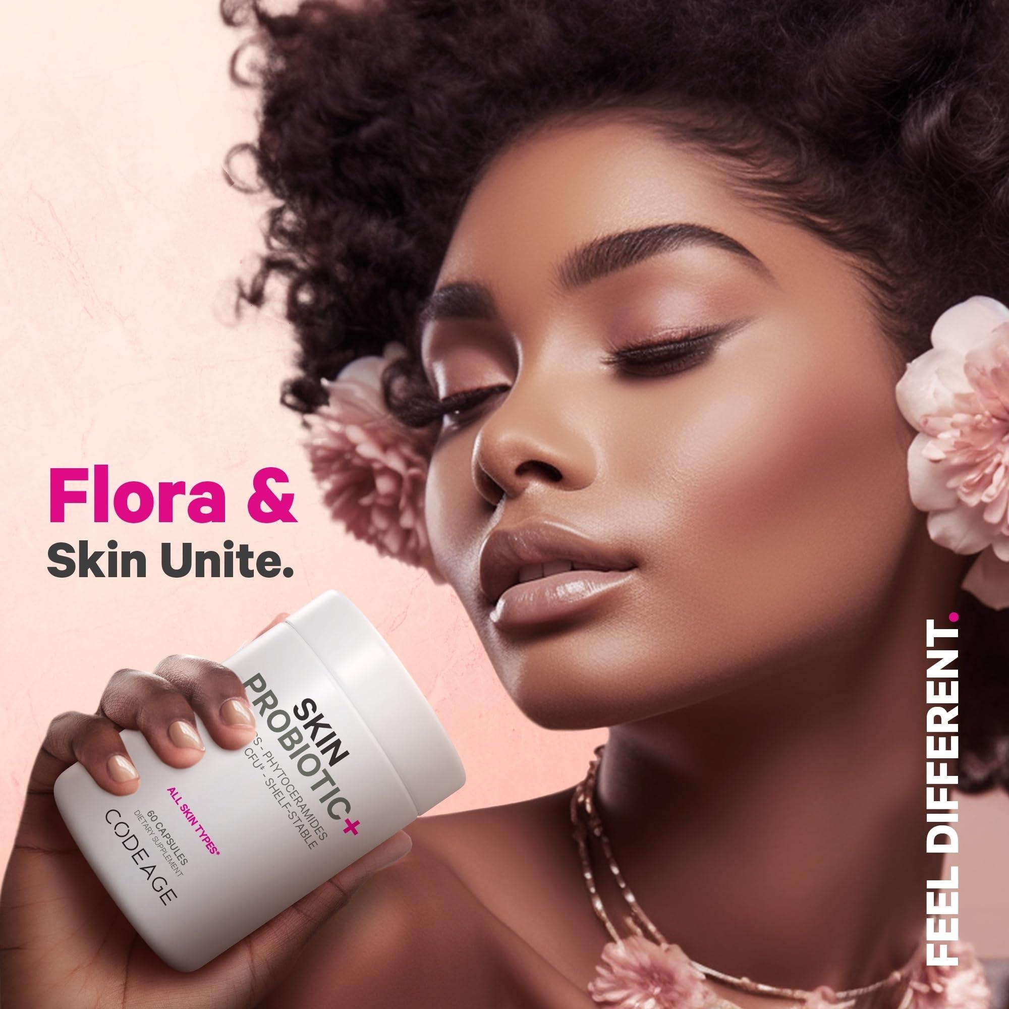 Codeage Codeage Skin Probiotics + Prebiotics - Skin Care Routine Supplement - 50 Billion CFU - Ayurvedic Botanical Herbs - Face Probiotics - Shelf Stable Cleanser, Non-GMO, Vegan - 60 Capsules