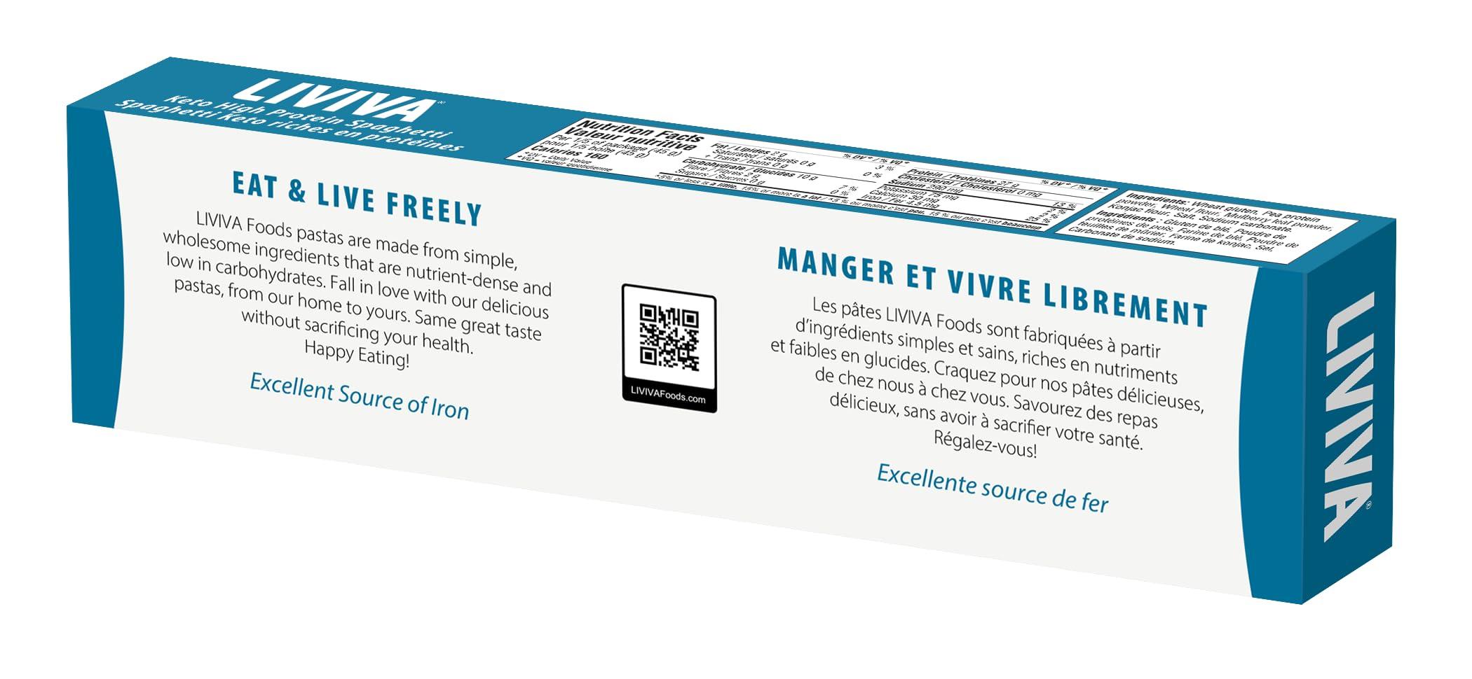 LIVIVA LIVIVA Low Carb High Protein KETO Spaghetti Noodle Pasta 6 Pk 135 g Protein per Box with Pea Protein & Konjac Flour - 8g Net Carbs, Diabetic-Friendly - Ready to Eat in 3 4 mins - Healthy Al Dente Pasta