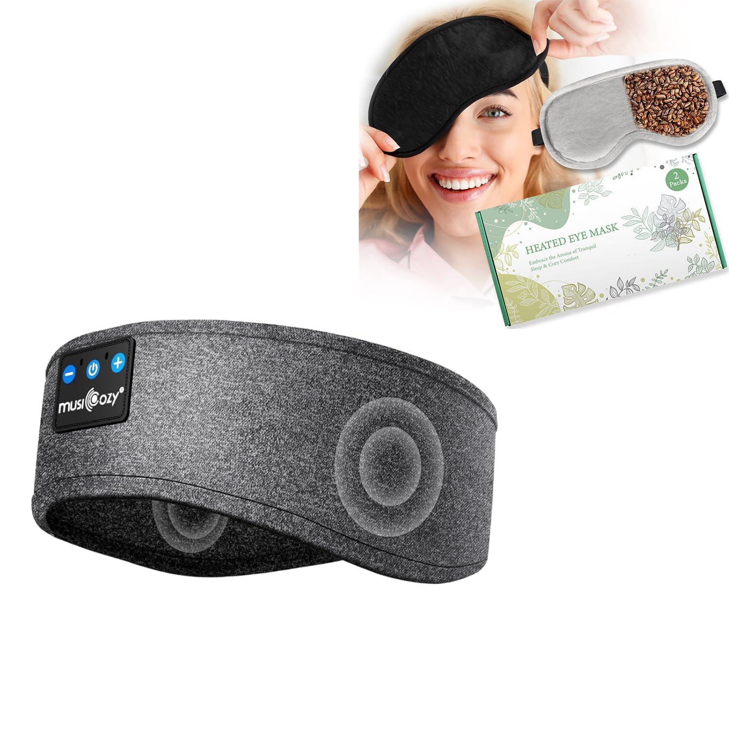 MUSICOZY MUSICOZY Heated Eye Mask Bluetooth 5.2 Headband Sports Sleep Headband Headphones, Wireless Music Sleeping Headphones Sleep Eye Mask Earbuds for Workout Running Insomnia Travel Yoga Cool Gadgets
