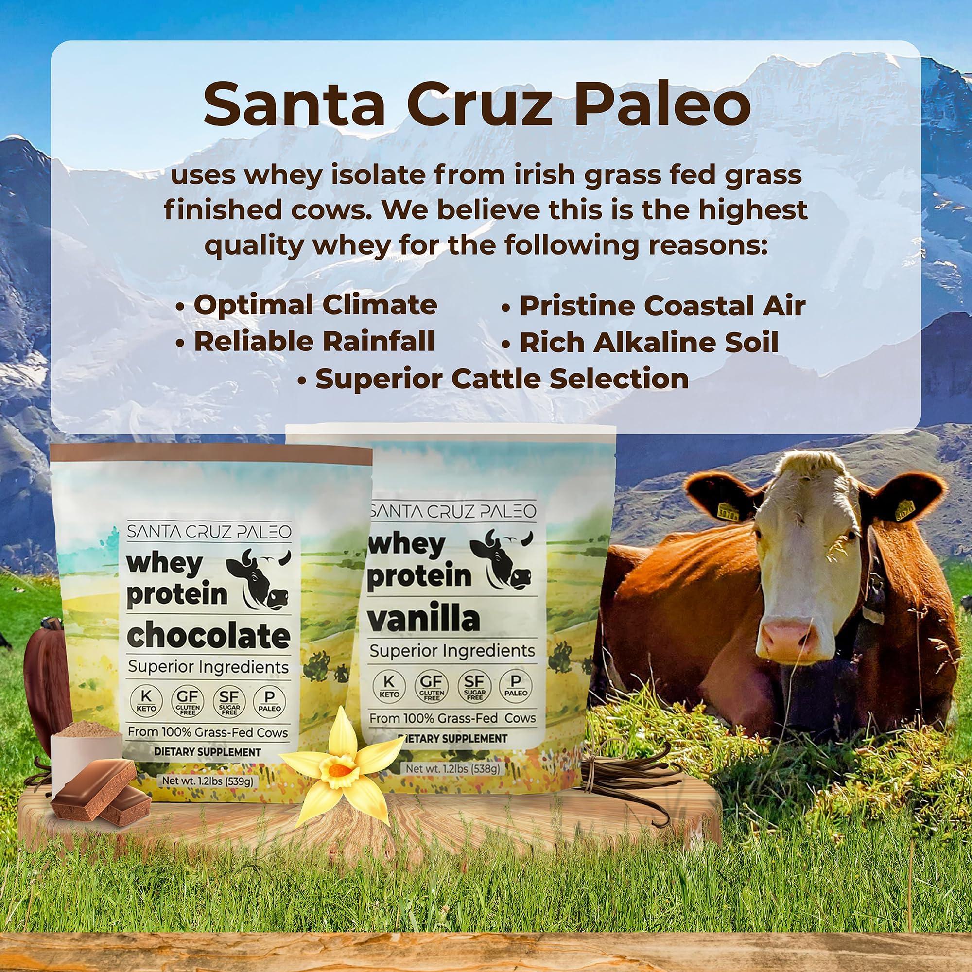 Santa Cruz Paleo Santa Cruz Paleo Whey Protein Powder, Chocolate, 20g Grass Fed Whey Protein Isolate Per Serving, Gluten Free, Keto, Sugar Free, Paleo, Amino Acids Post Workout Muscle Support, 20 Servings, 1.2lb Bag