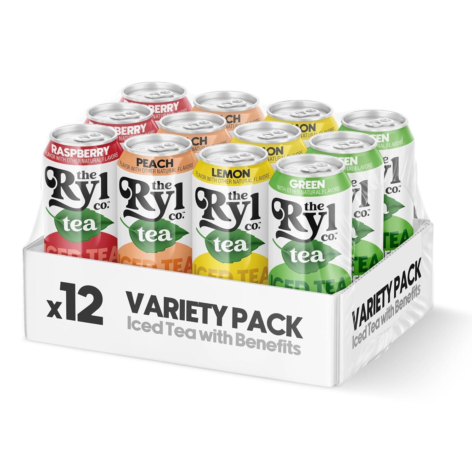 The Ryl Co Ryl Iced Tea, Variety Pack, Antioxidant Superblend, Zero Sugar, Low Carb, Zero Calorie Iced Tea, 16.0 Fl Oz (12-Pack)