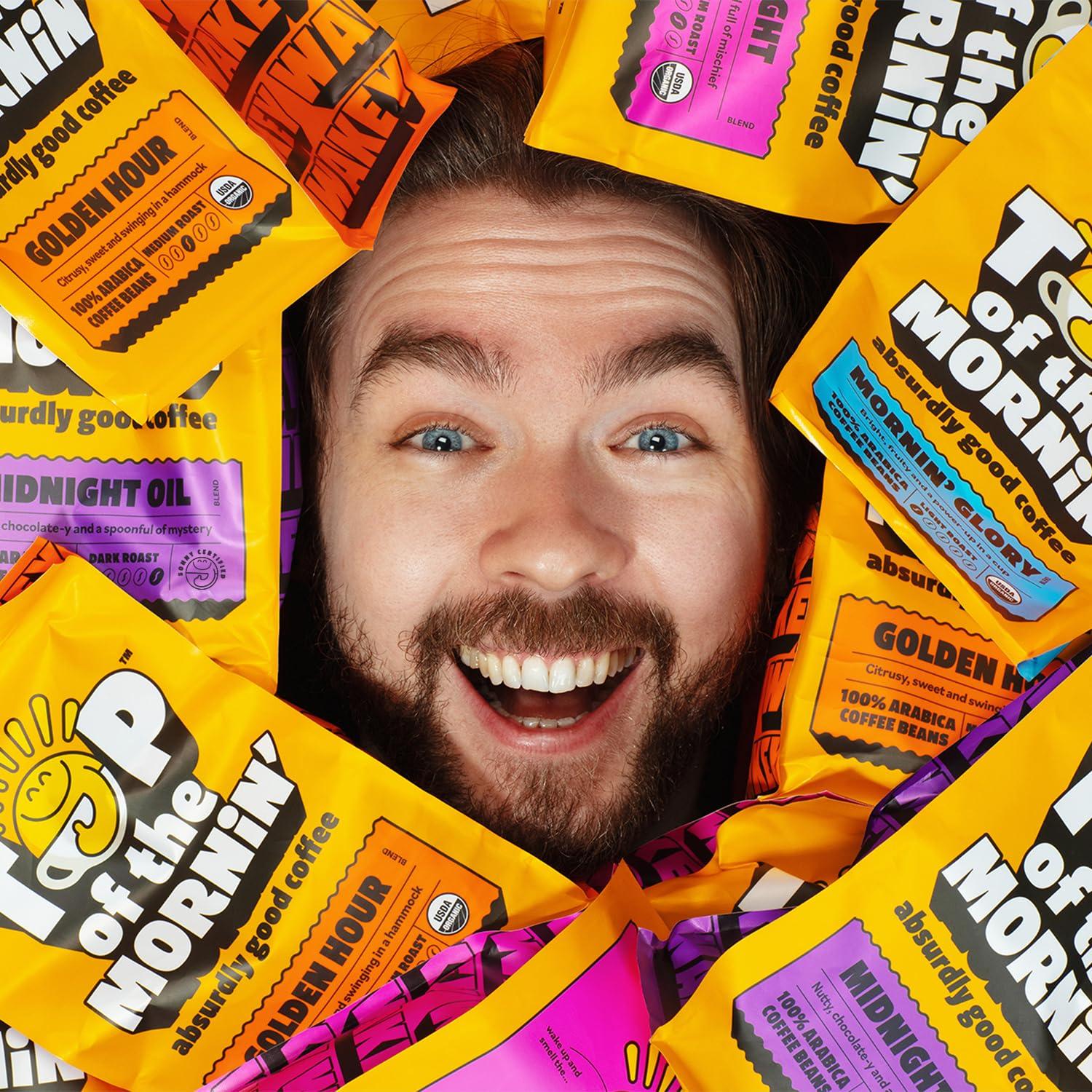 Top of the Mornin Top of the Mornin Ground Coffee by JackSepticEye, Ethically Sourced Organic Specialty Grade Coffee with hints of Praline and Black Tea (12 Ounce, Golden Hour)