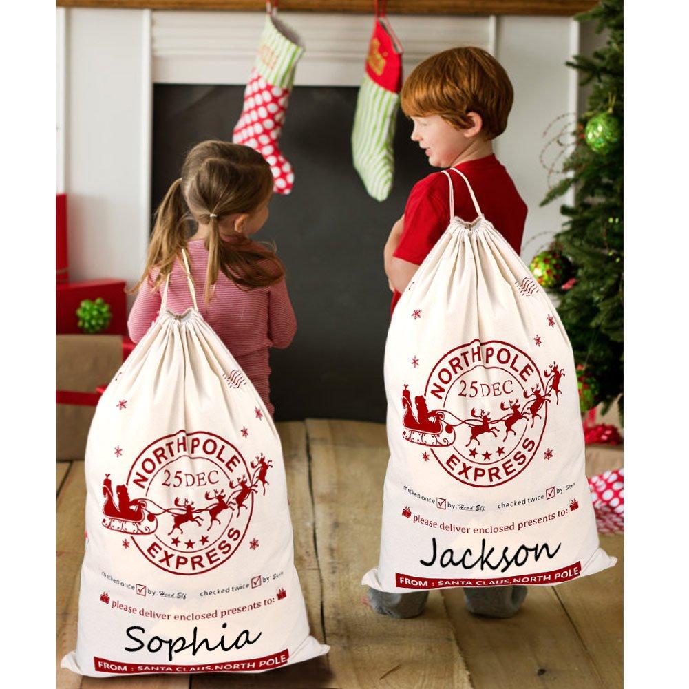 OurWarm OurWarm 2Pcs Santa Sacks Canvas Bags with Drawstring Christmas Bag Large Santa Bags for Kids 19 x 27 Inch Xmas Presents Storage