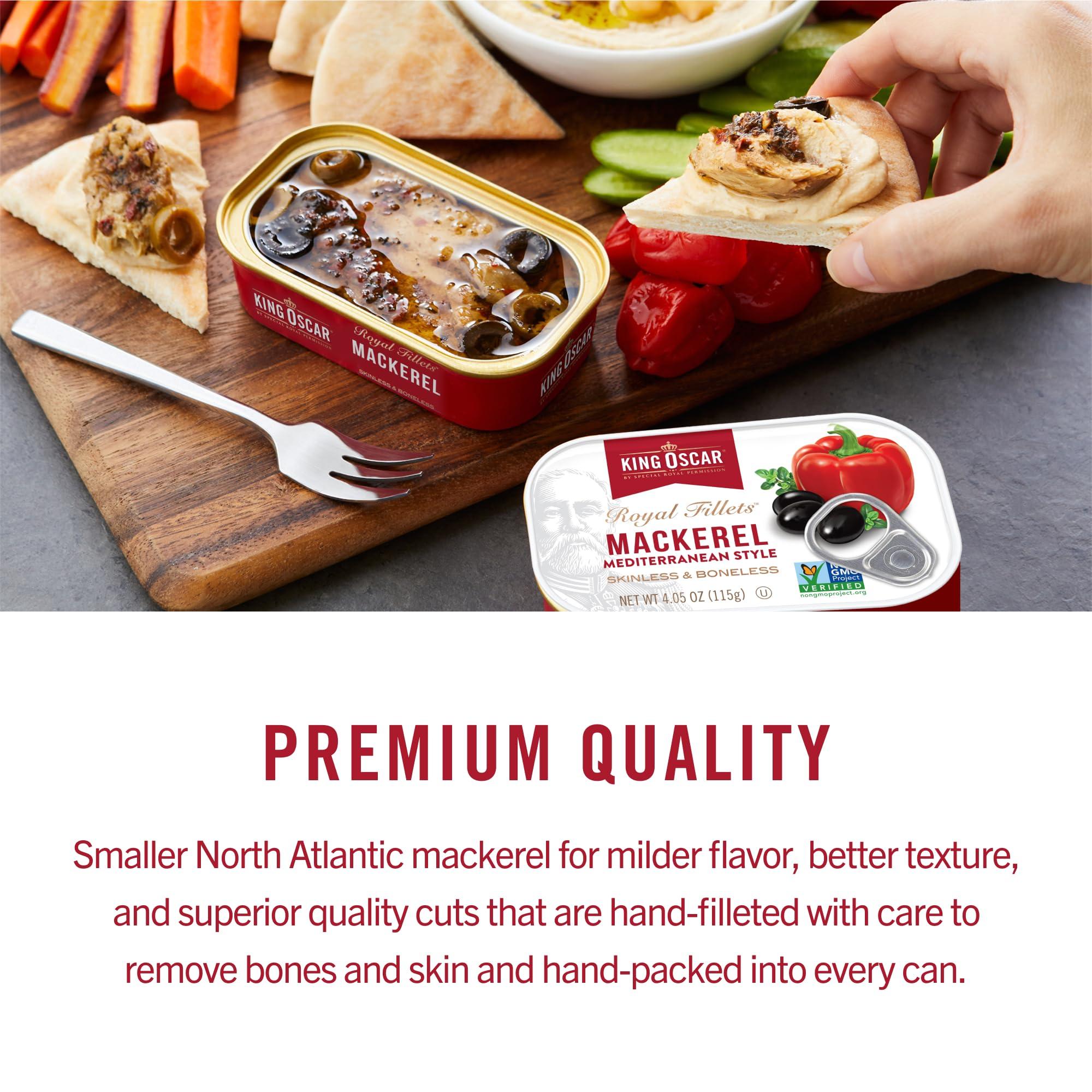 King Oscar King Oscar Mackerel in Olive Oil with Lemon, 4.05 Ounce Cans (Pack of 12), Skinless & Boneless, Wild Caught Canned Mackerel