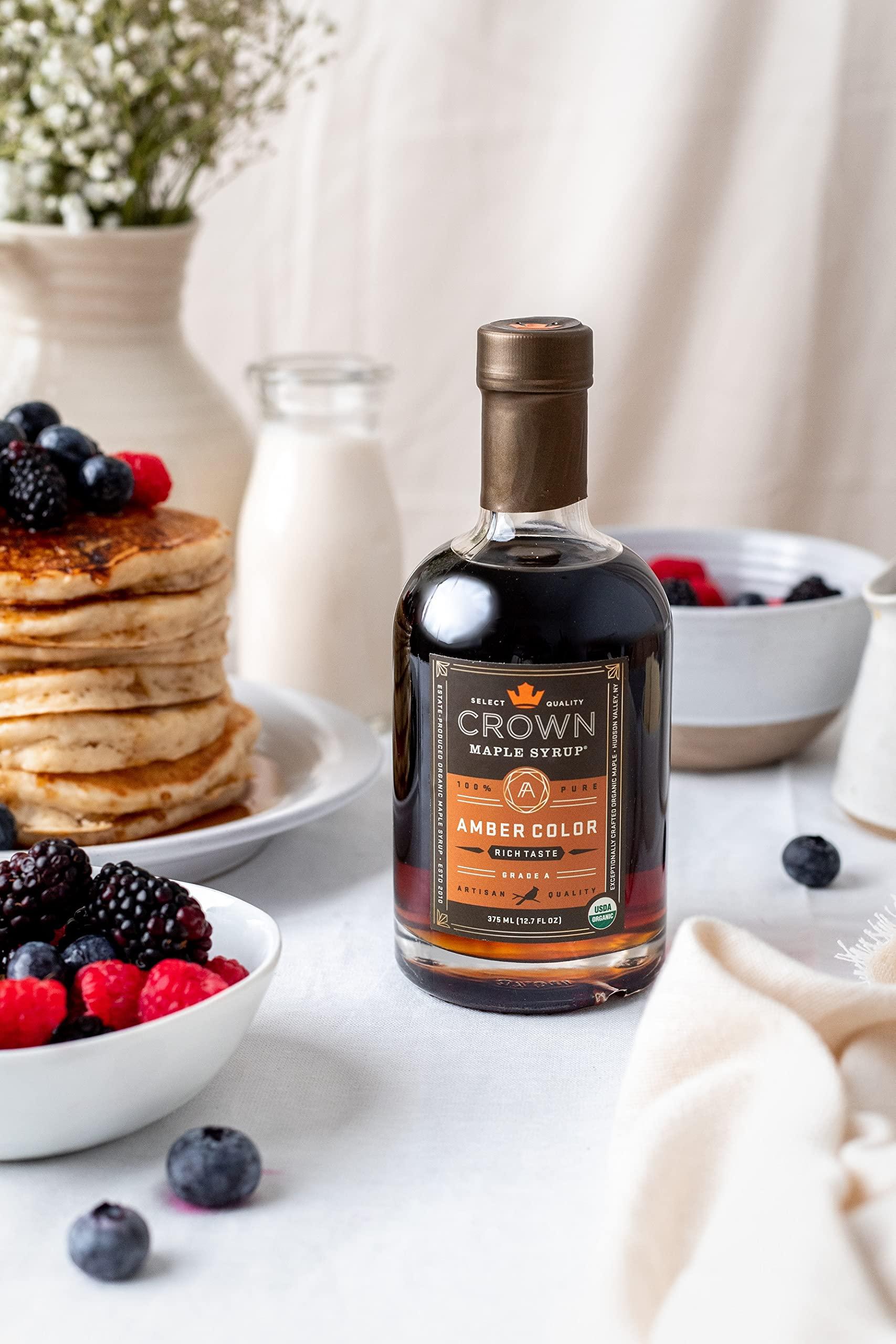 Crown Maple Crown Maple Amber Color, Rich Taste Organic Maple Syrup, Flavor Marinades, Cocktails, Pancakes, Squash & Bacon, 12.7 Fl OZ (Pack of 6)