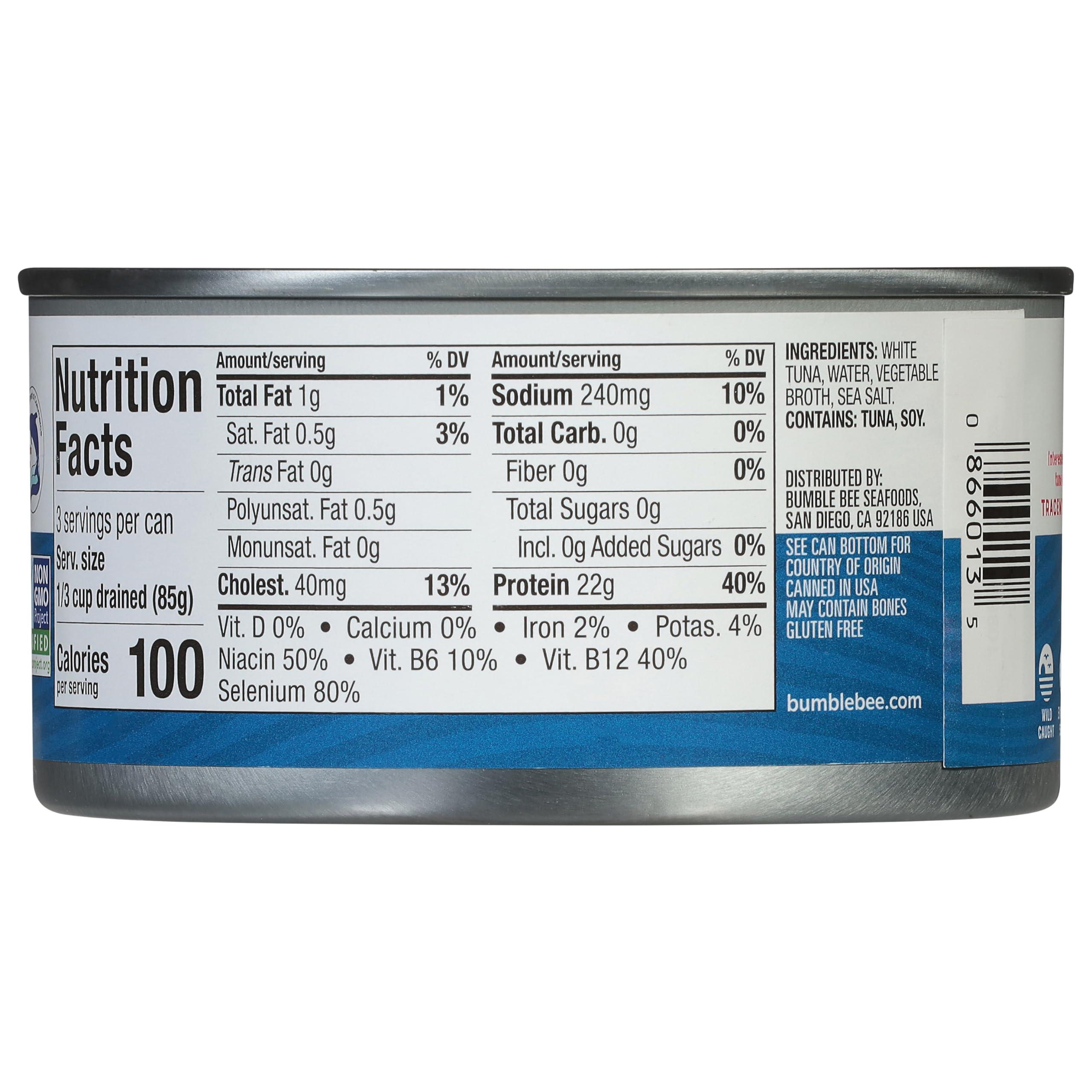 Bumble Bee Bumble Bee Solid White Albacore Tuna in Water, 12 oz Can (Pack of 12) - Wild Caught Tuna - 22g Protein per Serving, High in Omega-3s - Non-GMO Project Verified, Gluten Free, Kosher