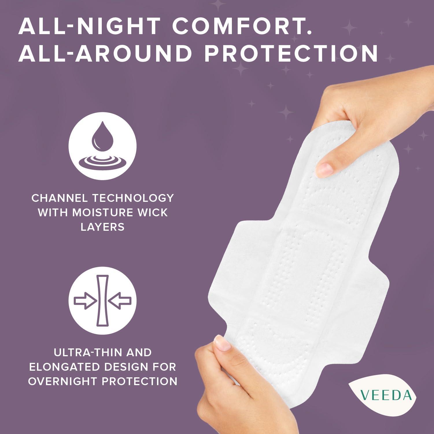 Veeda Veeda Ultra Thin Night Pads for Women - Super Absorbent Overnight Pads with Wings - Feminine Pads with Overnight Absorbency - Unscented & Chlorine Free Sanitary Napkins - 48 Count