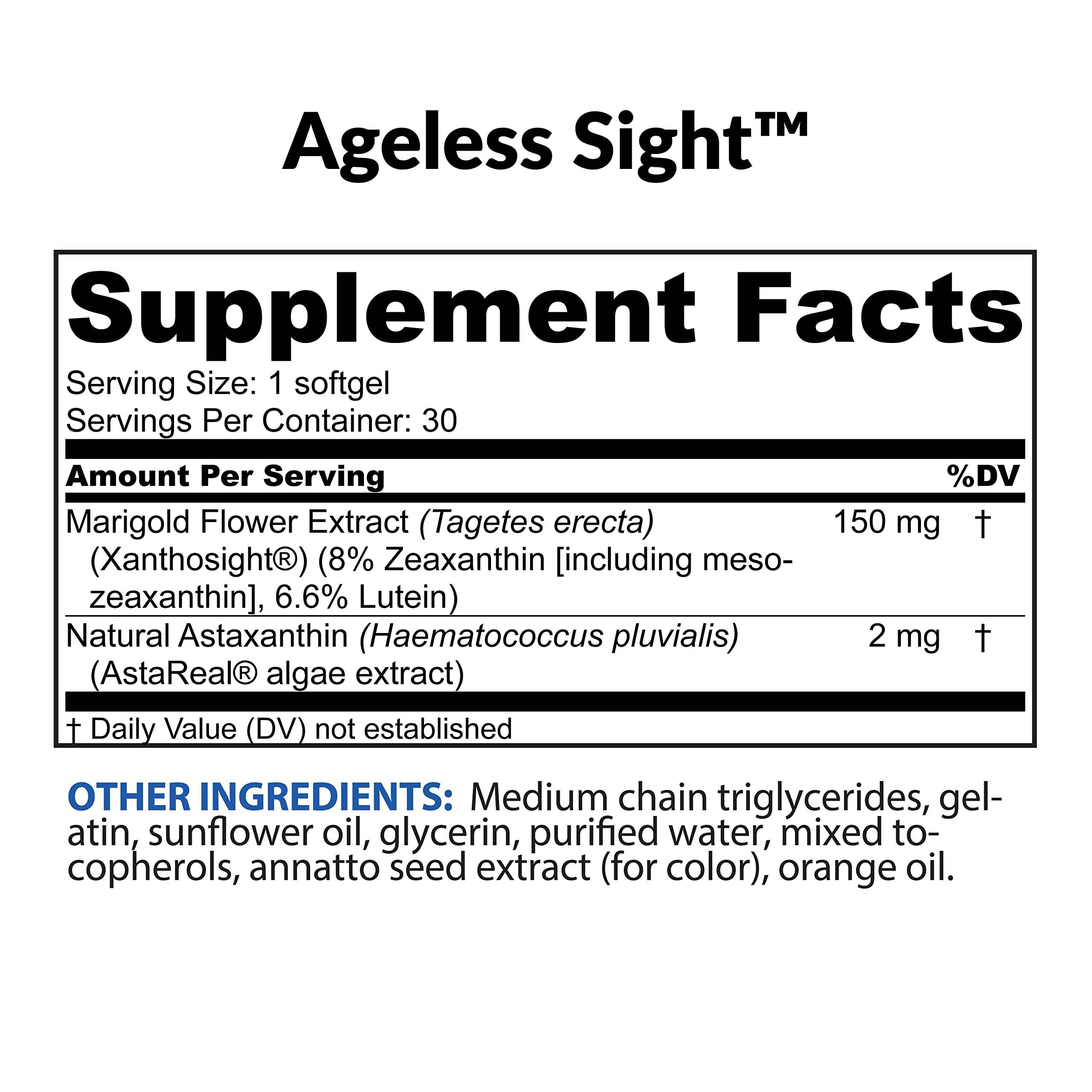 BioTrust BioTrust Ageless Sight, Blue Light Protection, Promotes Optimal Eye Health, Visual Performance and Brain Health, Support for Digital Eye Strain, Non-GMO, Gluten-Free, 30 Soft gels