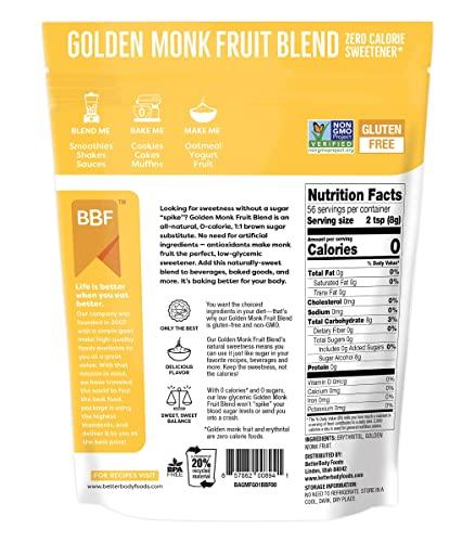 BetterBody Foods BetterBody Foods Golden Monk Fruit Sweetener Blend - Sugar Substitute, Zero Calorie, Keto Diet Friendly, Zero Net Carbs, Zero Glycemic, Baking, Extract, Sugar Replacement 1 lb, 16 Oz