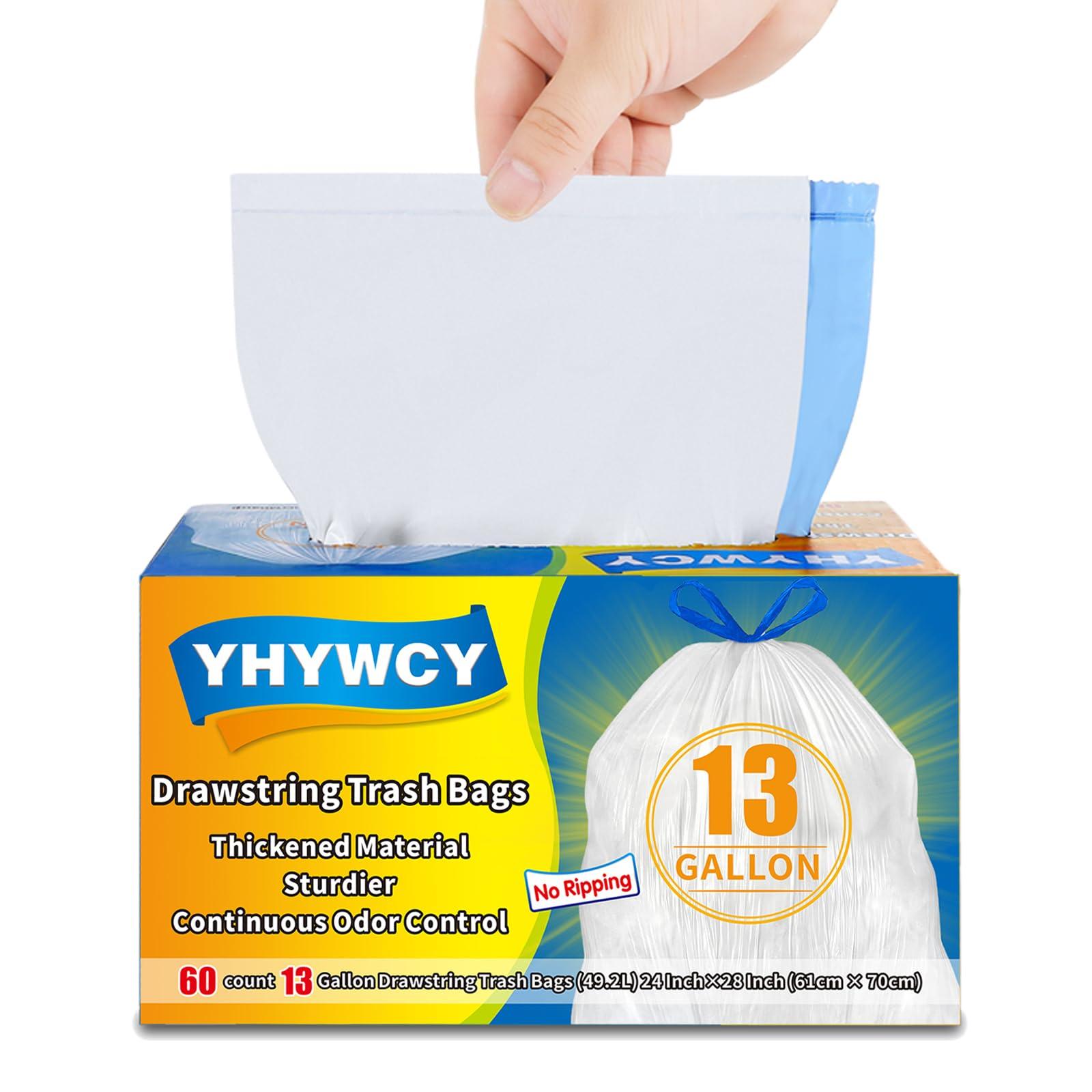 Yhywcy 13 Gallon Tall Kitchen Drawstring Trash Bags - 1 MIL Super Thicker No Ripping Garbage Bags Unscented for Restaurant, Office 13 Gallon Large Trash Cans (60count)