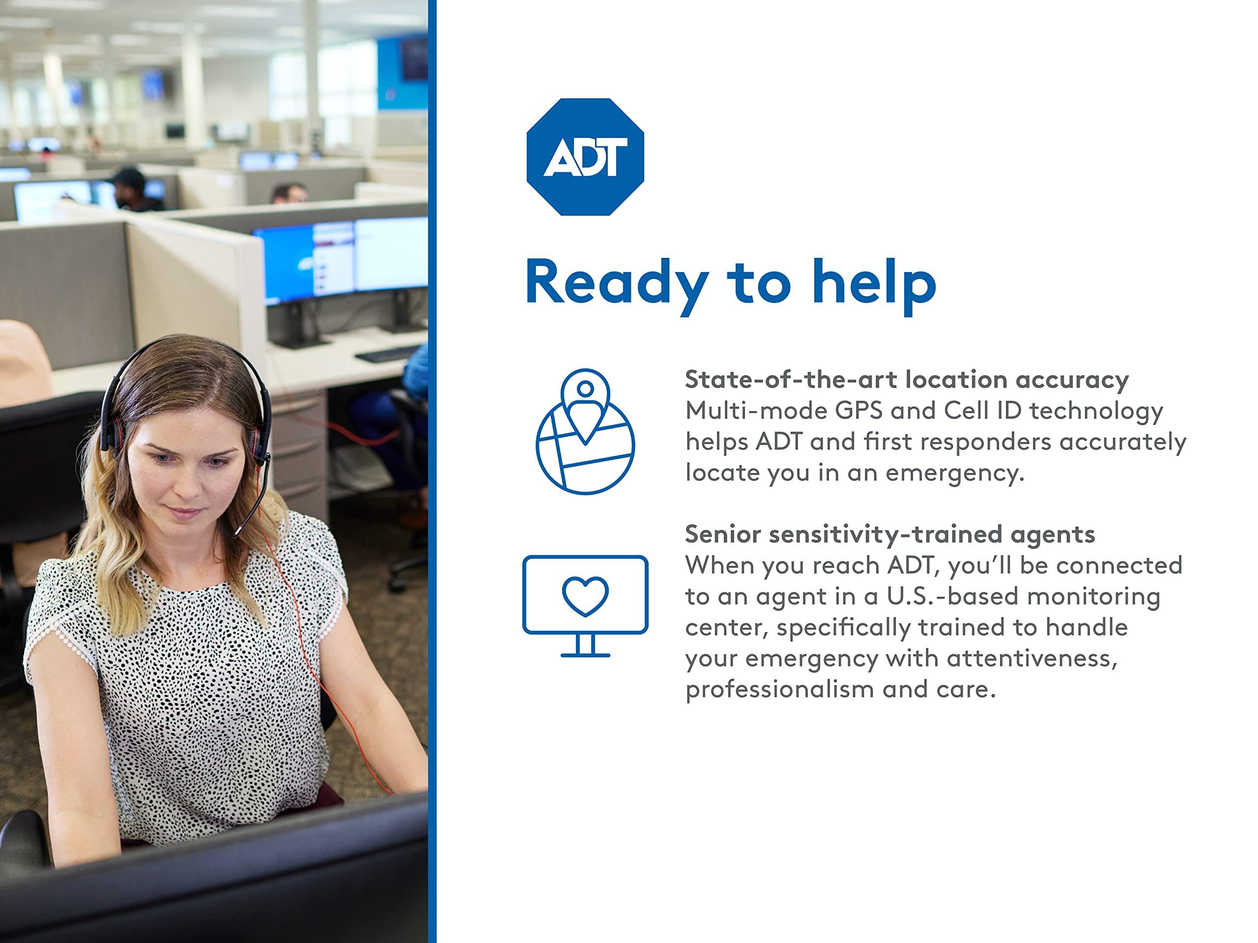 ADT ADT - On-The-Go Mobile Medical Alert System for Seniors - GPS Capabilities, Included Waterproof Wearable Panic Button, 24/7 U.S. Based Monitoring (White Wristband)