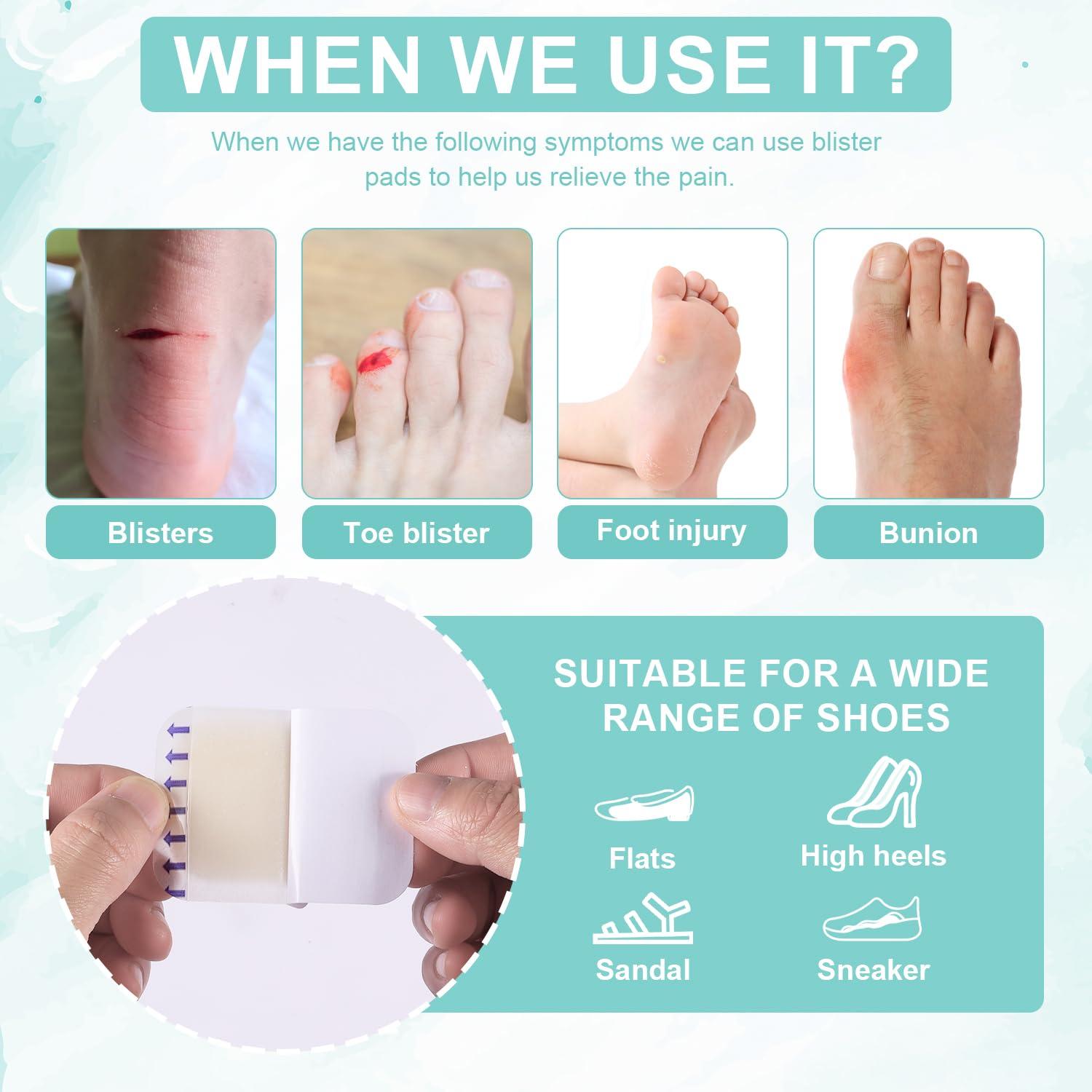 SAVITA 10pcs Blister Bandage, Waterproof Thin Blister Pads Gel Blister Pads Hydrocolloid Bandages Toe Protector Pads Sole and Heel Cushions