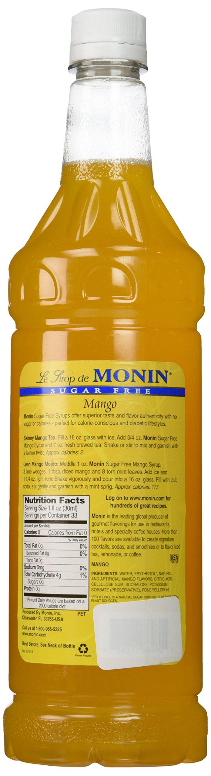 Monin Monin Sugar Free Mango O'free (Sugar Free, Calorie Free), 33.8-Ounce Plastic Bottle (1 liter Bottle)
