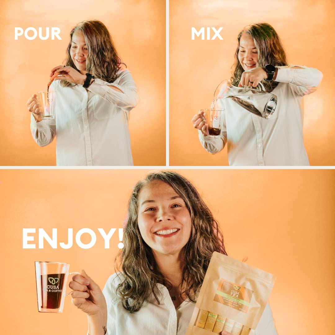 Cusa Tea Cusa Tea & Coffee | Premium Instant Mango Black Tea With Real Fruit & Spices | Organic Leaves Drink Mix Packets | Hot or Iced Tea (30 Single Servings)