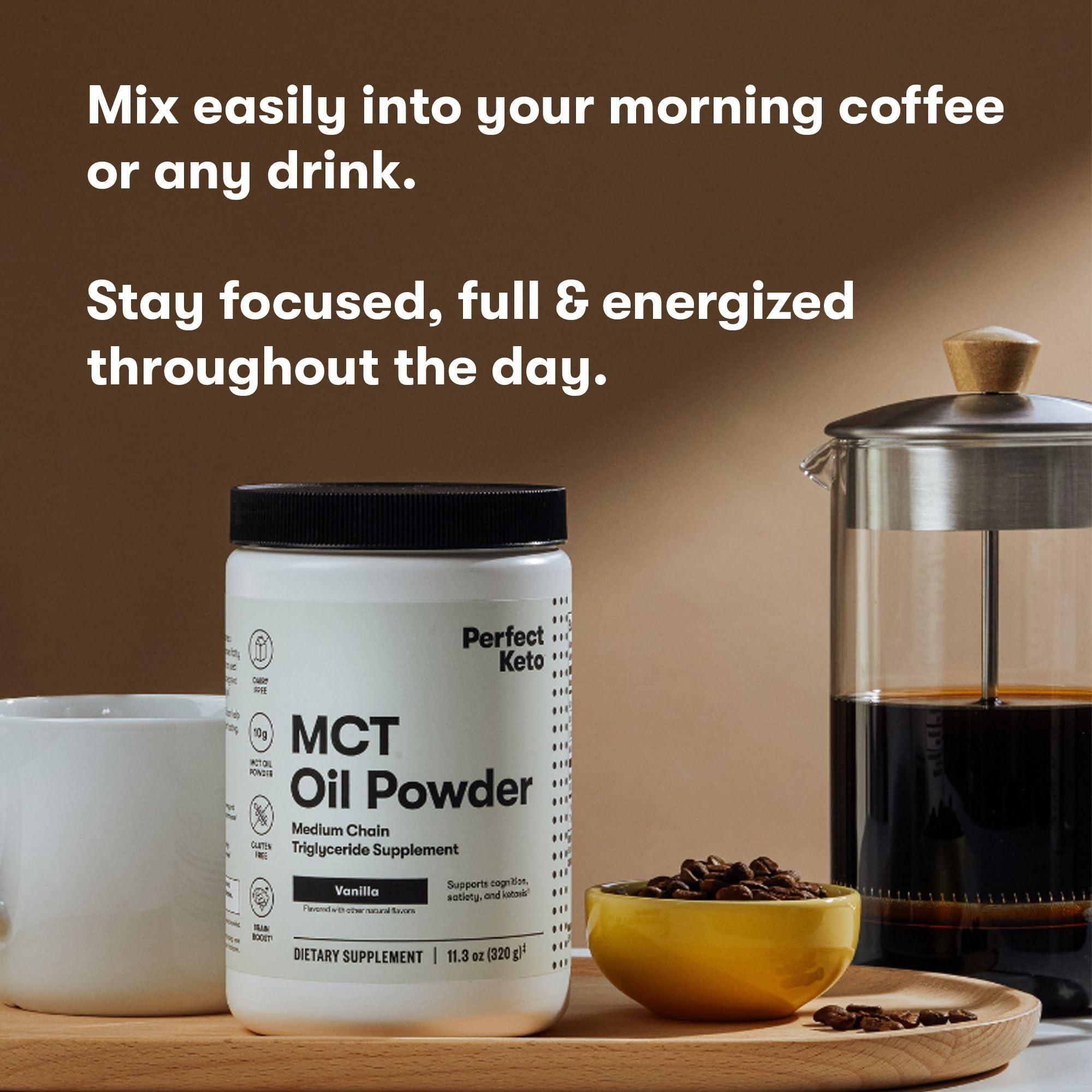 Perfect Keto Perfect Keto 7g MCT Oil Powder, Medium Chain Triglycerides Supplement, Non Dairy Coffee Creamer for Keto Diet, Ketogenic MCT Oil Mix for Coffee, Smoothie, Protein Shakes and Tea, Vanilla, 30 Servings