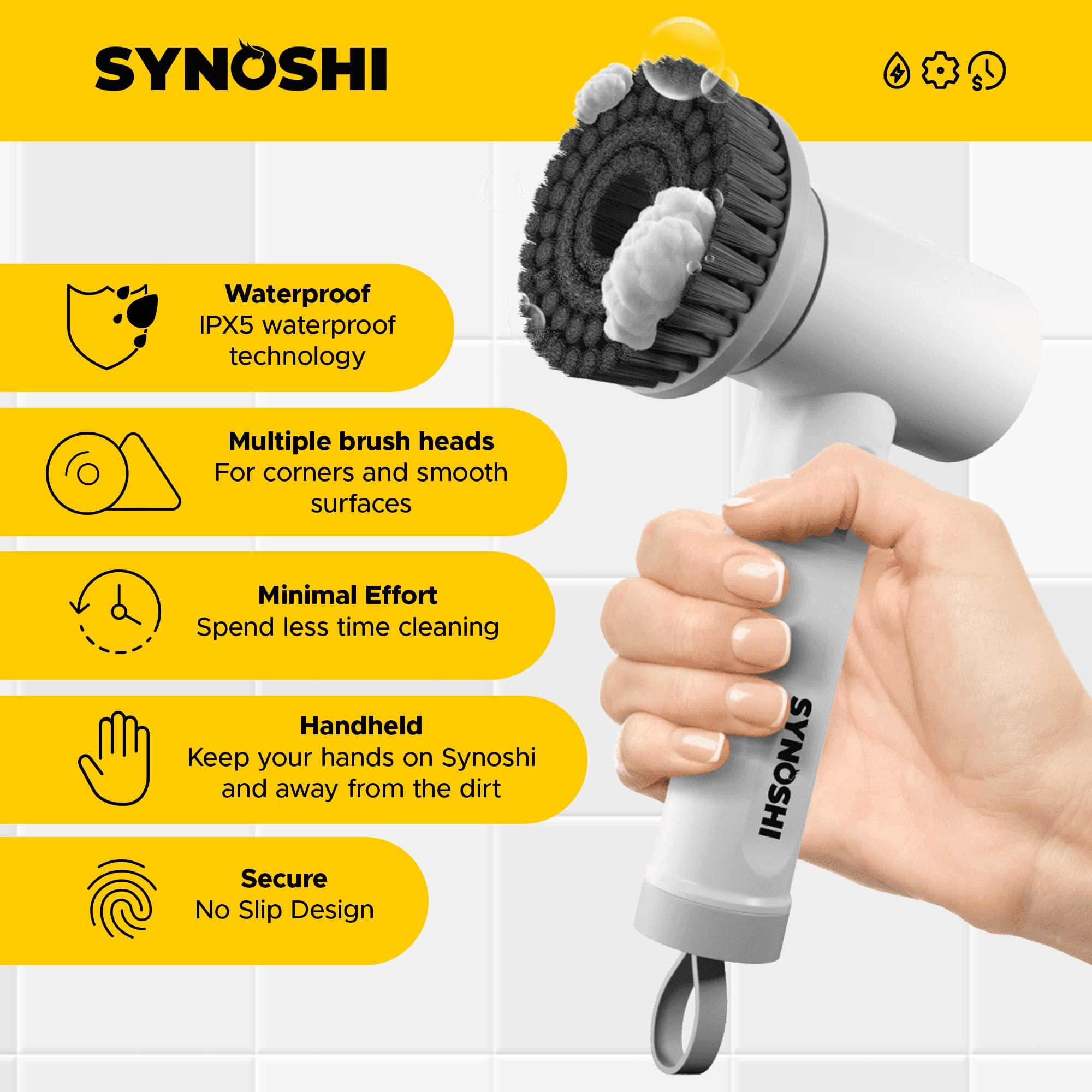 SYNOSHI SYNOSHI | Electric Spin Scrubber with 3 Replaceable Cleaning Head + 6 Units of Sponge Brush Heads, Power Cleaning Brush, Cordless Waterproof Scrubber with Dual Speed