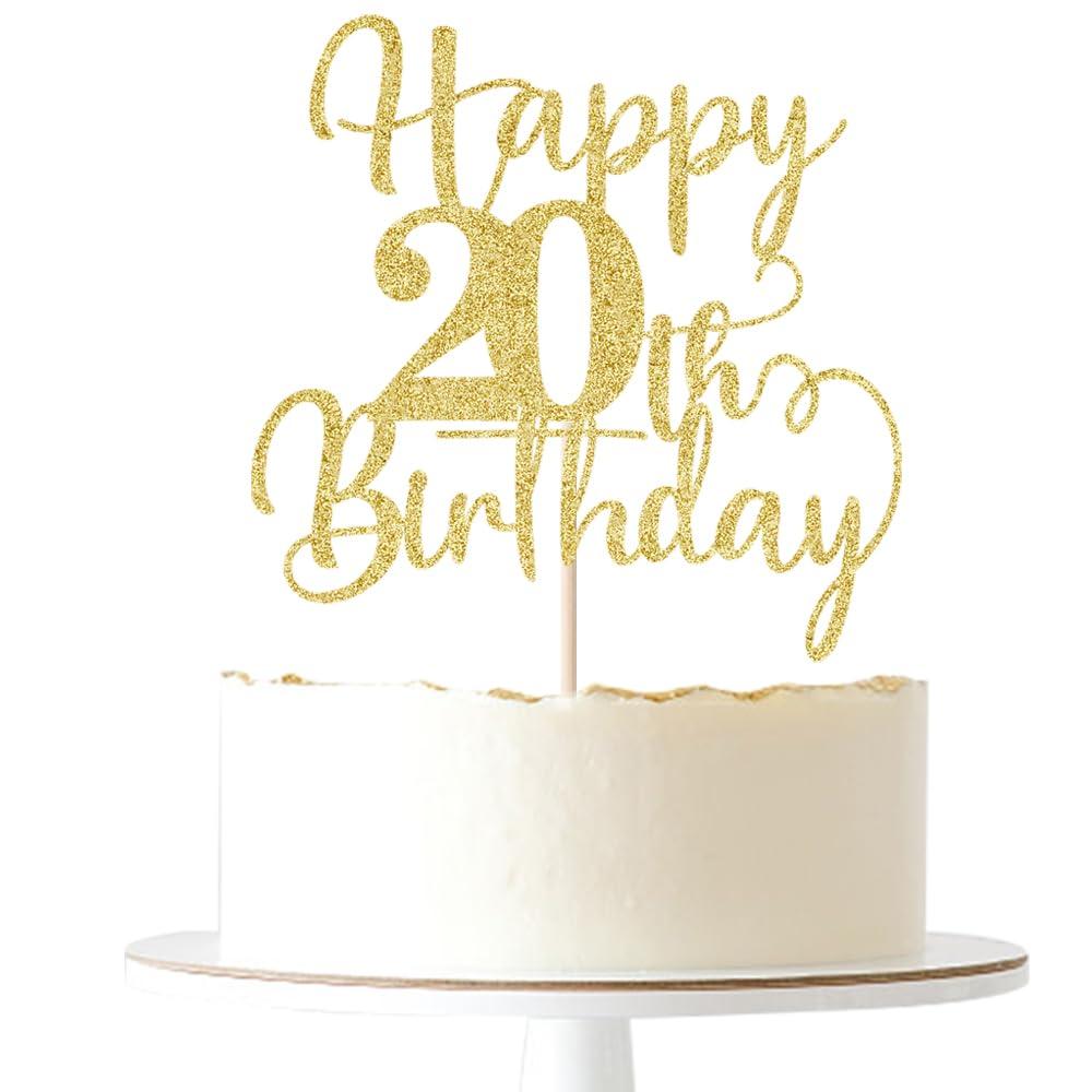 Gtseryeio Gtseryeio Happy 20th Birthday Cake Topper, Cheers to 20Years Birthday, Gold Glitter 20 Birthday Party Cake Decoration Supplies (20)