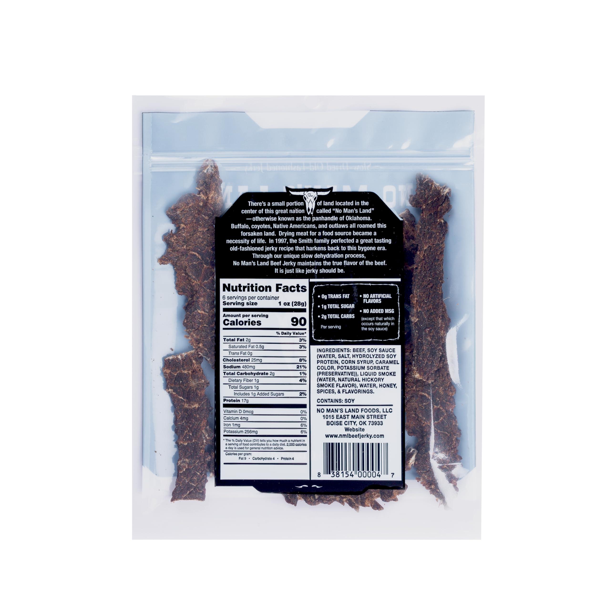 NO MANS LAND BEEF JERKY No Man’s Land MILD Beef Jerky High Protein Low Calorie Low Carb Beef Snack 6.0oz Bag