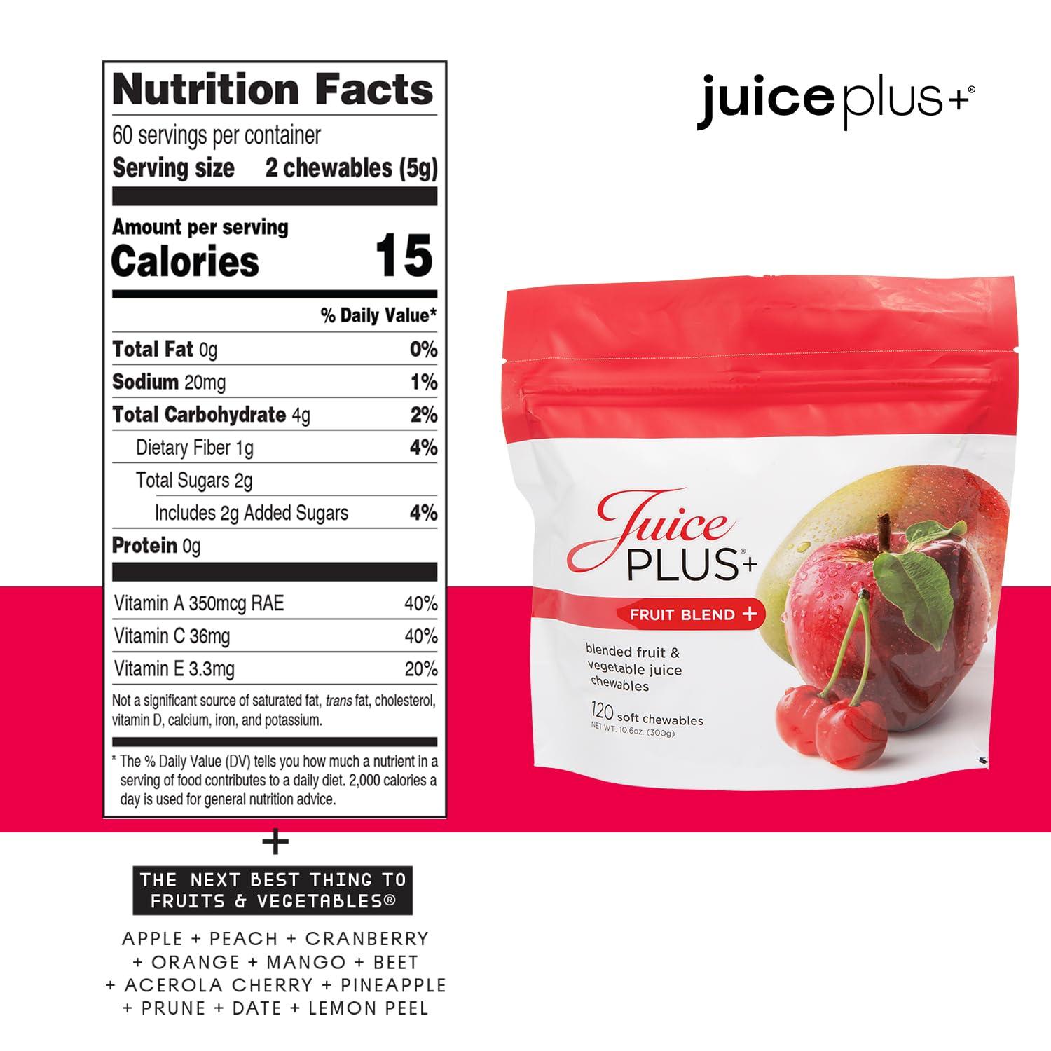 EBAT Juice Plus+ Fruit Blend Soft Chews (Chewables) - Boost Your Nutrition with 11 Fruits & Plant Ingredients - Vegan Gummy for Kids & Adults - Vitamins, Whole Food Nutrition - 1 Pouch (30 Adult Servings)