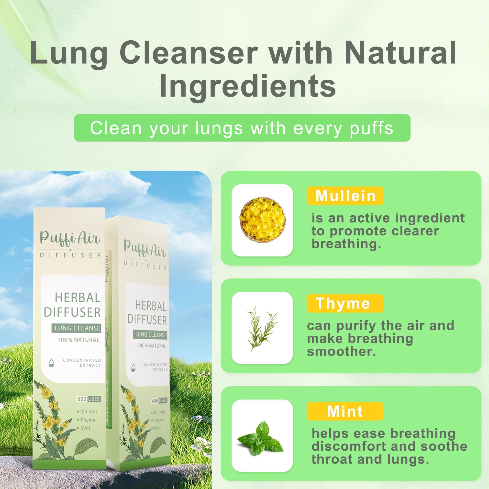 PUFFIAIR PuffiAir Herbal Diffuser Upgraded with Extracts of Mullein, Thyme and Mint for Cleansing Lungs, Improving Breathing and Oral Air Freshening