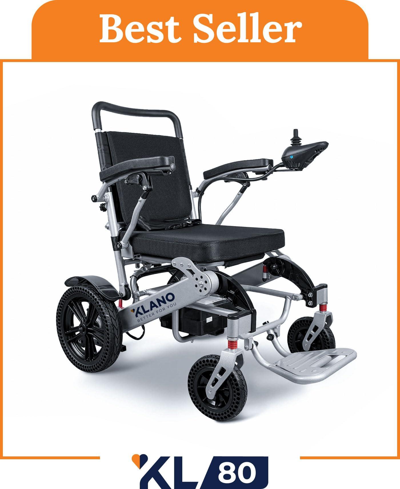 K KLANO KL80 Klano Electric Wheelchair 30 Miles Long Range, 600W Motor, Lightweight, Foldable, All-Terrain, Puncture-Free Wheels, Portable, Compact, Airline Approved, Power Wheelchair for Adults & Seniors