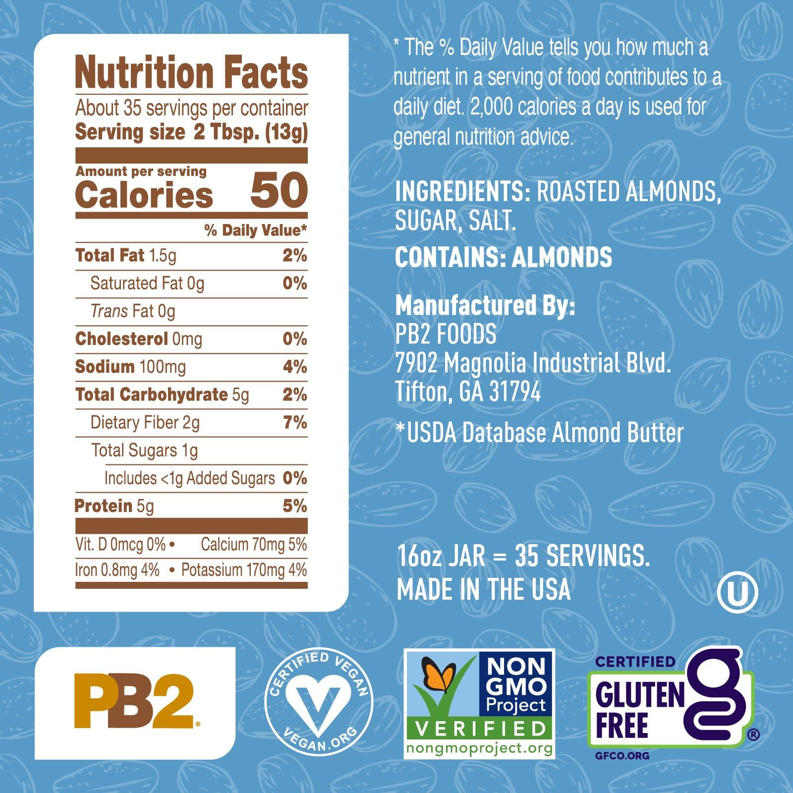 PB2 PB2 Powdered Roasted Almond Butter, 16oz Low-Fat Vegan Almond Powder, Low Carb Nut Butter, Non-GMO, Gluten Free, Kosher