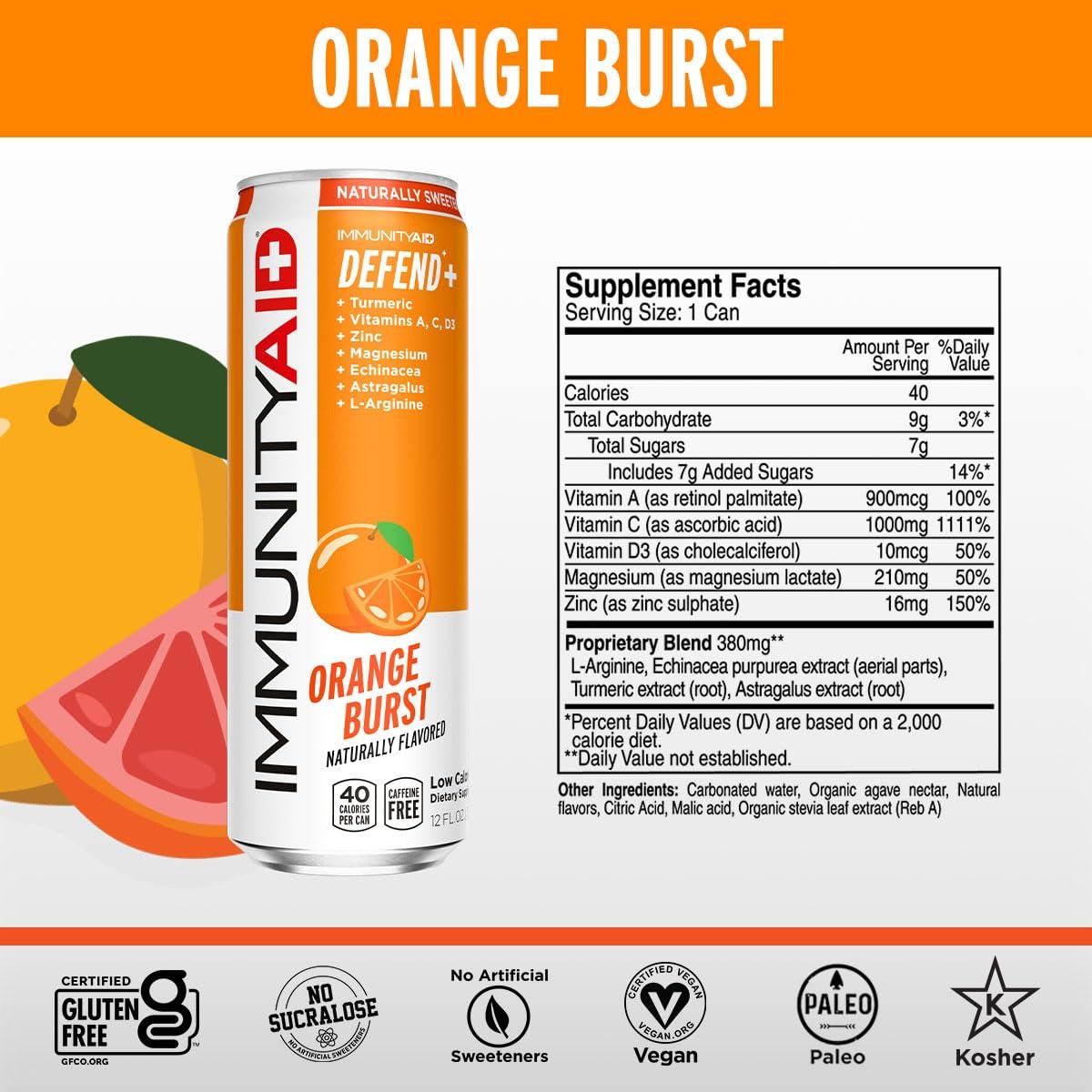 LIFEAID LIFEAID Wellness Blend With Echinacea Zinc Astragalus Vitamin C Only 45 Calories 100 Clean Vegan GlutenFree No Artificial Flavors Sodium or Caffeine cans Can, IMMUNITYAID, 12 Fl Oz