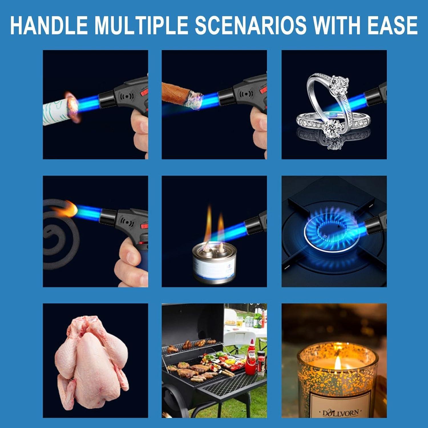 NineLife Basics Butane Torch Lighter, Butane Lighter Refillable, Torch Lighter with Safety Lock and Adjustable Flame, Baking, Gun Torch Lighter for Cooking Food, BBQ, Lighter Torch No Gas Included (Orange)