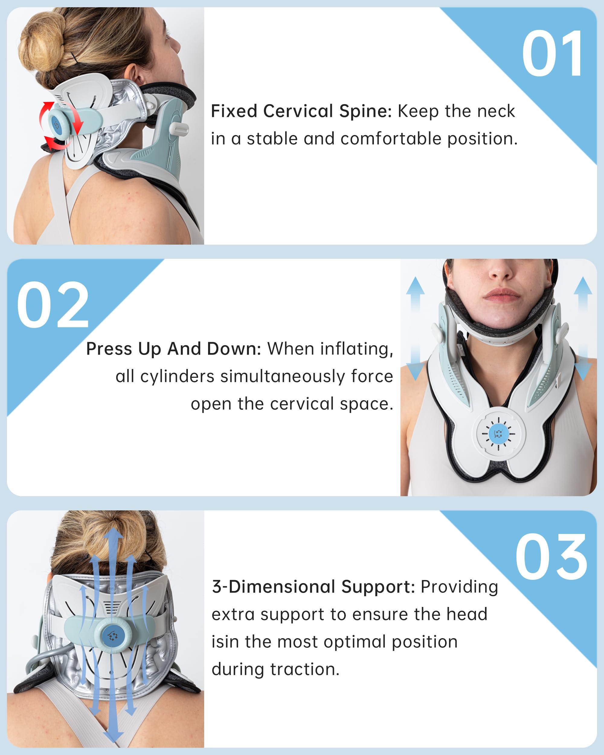 CXBER Cervical Neck Traction Electric Device for Neck Pain Relief, Adjustable Air Pump Inflatable Neck Stretcher with 3 Power Traction, Built-in 8 Airbag