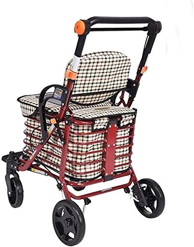 Katzowen Rollator Walker Mobility Walking Aid for Adult Elderly Folding Four-wheel Roller Walker With Padded Seat, Height-adjustable Mobility Walking Aid, Ergonomic Handle And Carrying Case ( Color : B )