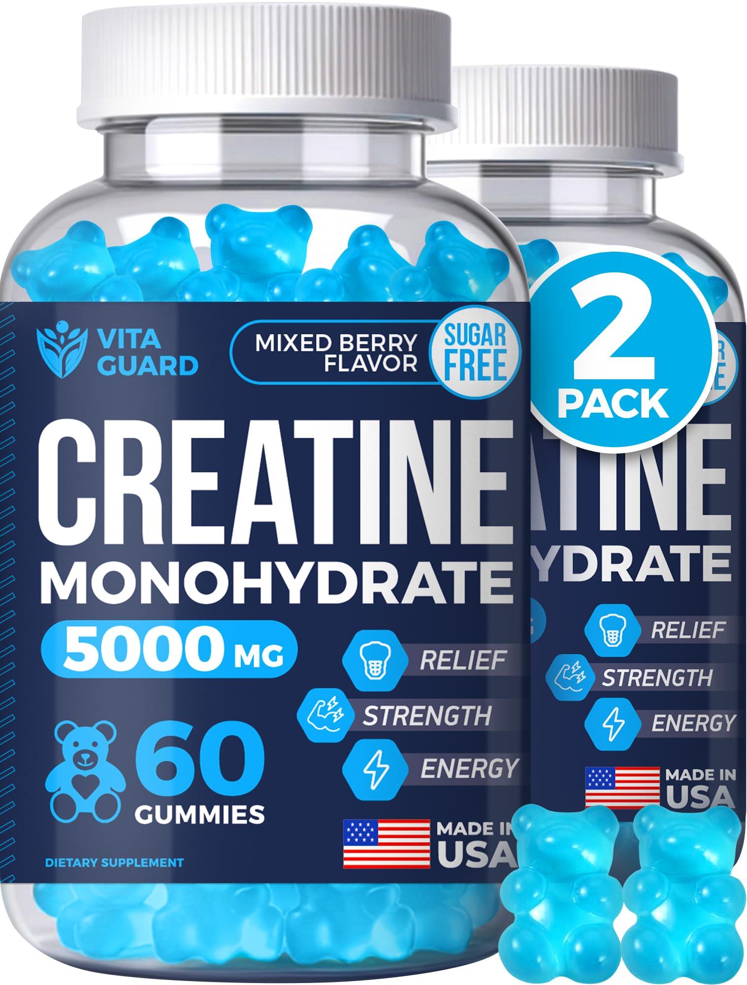 Vita Guard Vita Guard 5000mg Creatine Monohydrate Gummies Formula for Men and Women Ultimate Muscle Builder, Energy Booster & Pre-Workout Supplement (2 Pack)