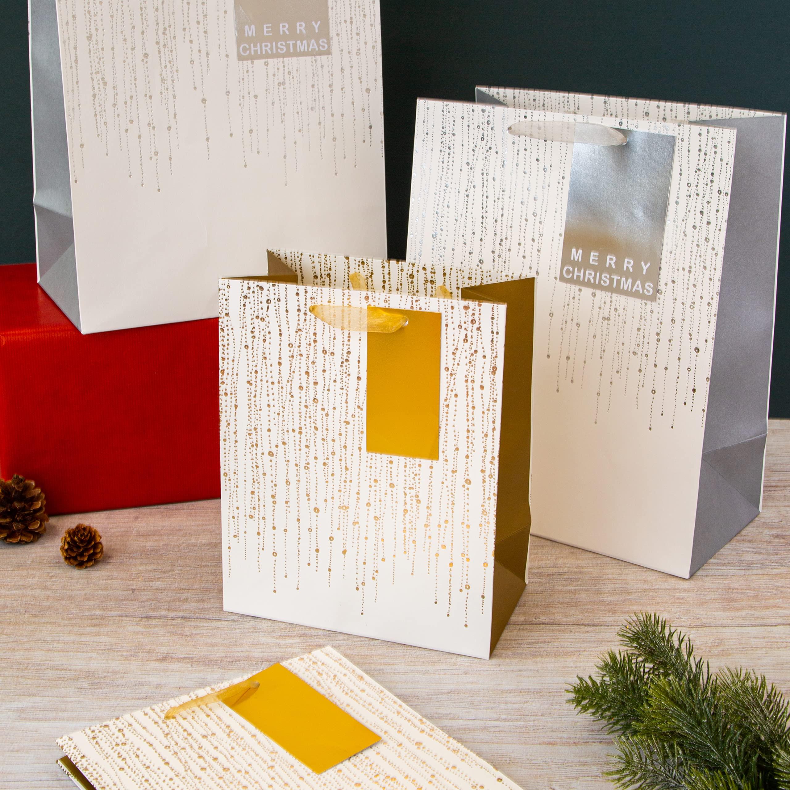 Hallmark Hallmark Gift Bags, Gift Bags for Presents, Pack of 3, Festive Designs, Christmas, Silver, Gold