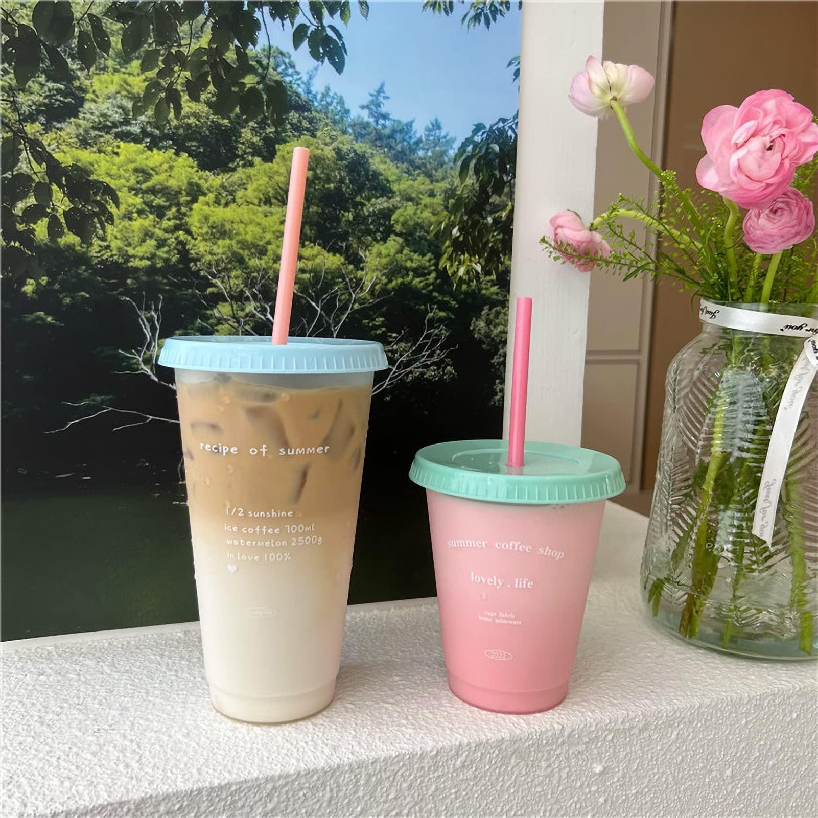 Cyrank Plastic Tumblers, Cute Reusable Party Drinking Cup Funny Cups with Lids and Straws Cold Iced Coffee Cups Summer Cups for Travel(02)