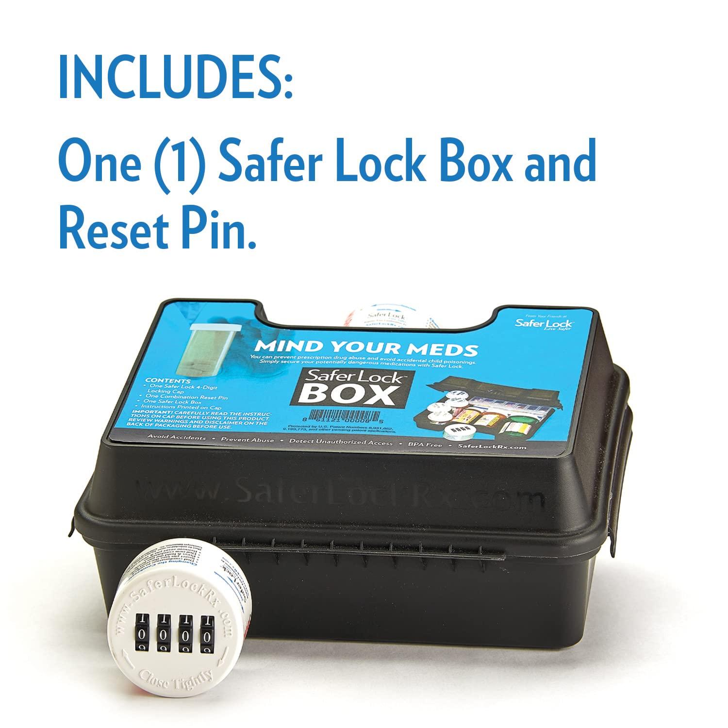 Safer Lock Safer Lock Medicine Lock Box - Tamper Evident & Abuse Deterrent Locking Medicine Box, Resettable Combination Lock Box for Medicine - Medication Lock Box, Senior Friendly Lockbox for Medication - Black