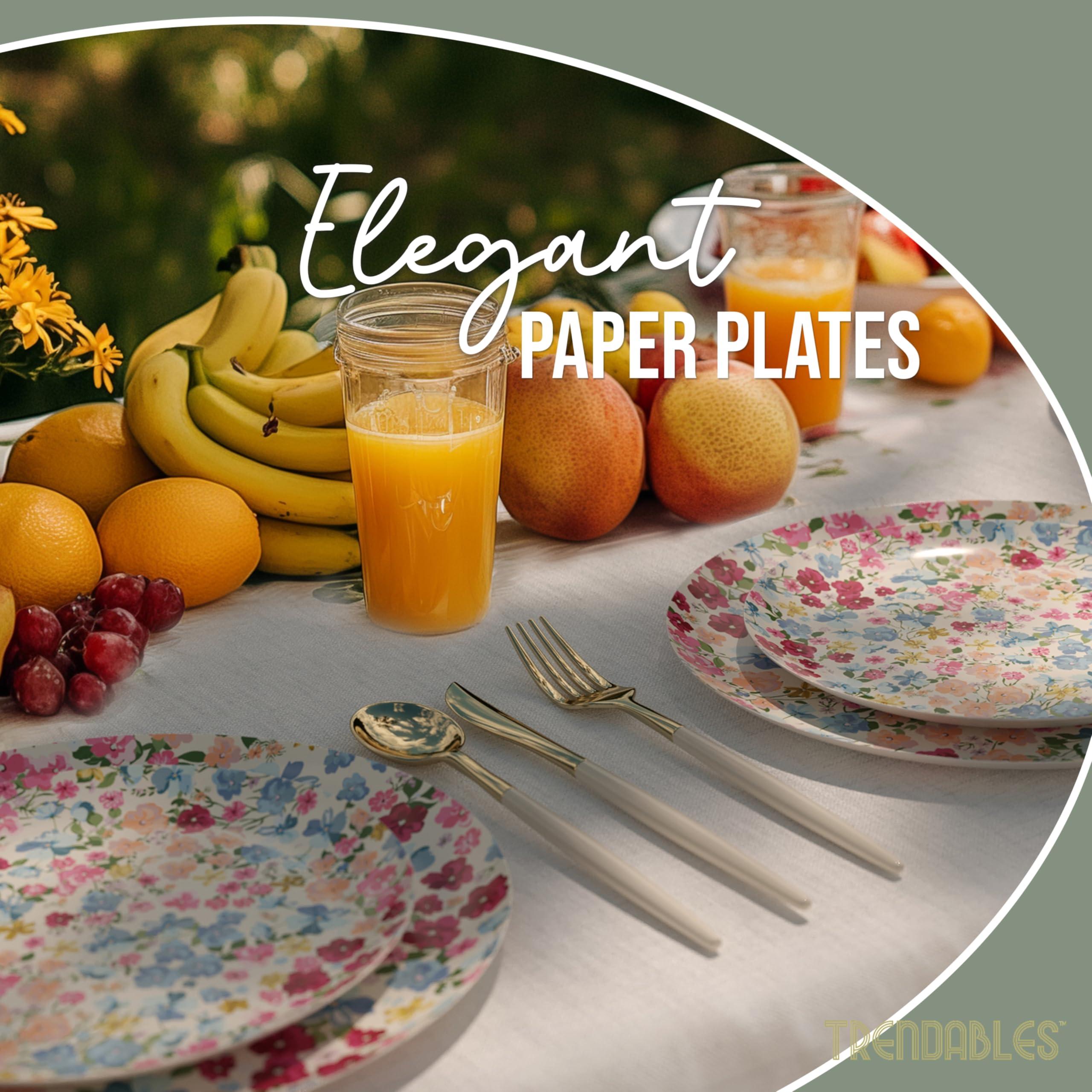 Trendables Trendables Floral Paper Plates 40 Pcs Fancy Disposable Plates for Party Set - 20 Guests 20 X 8 Small Paper Plates Dessert Plates & 20 X Large Paper Plates 10 Inch Paper Plates Bulk | Meadow