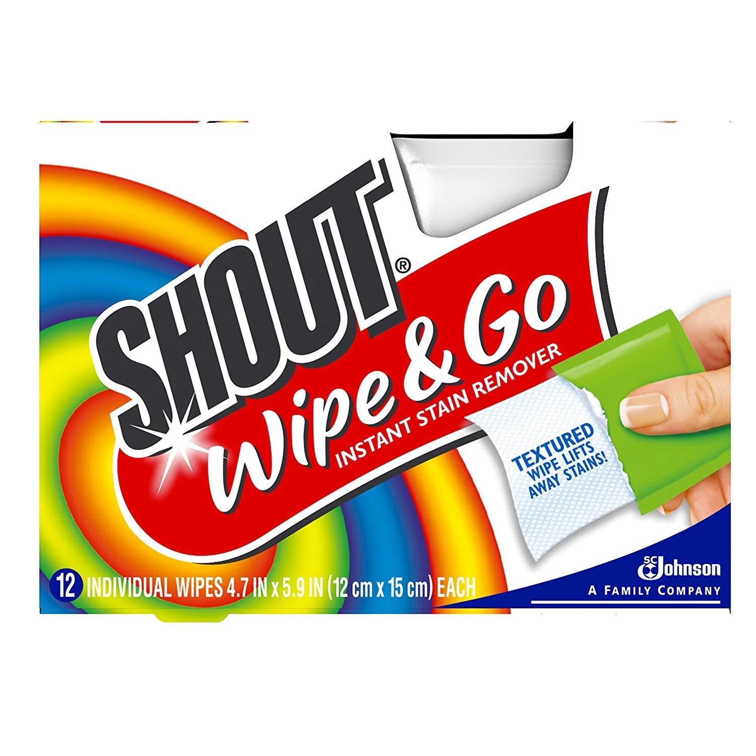 SHOUT Shout Wipe & Go 12Ct Wipes 4 Pack, Multicolor,12 Count (Pack of 4)