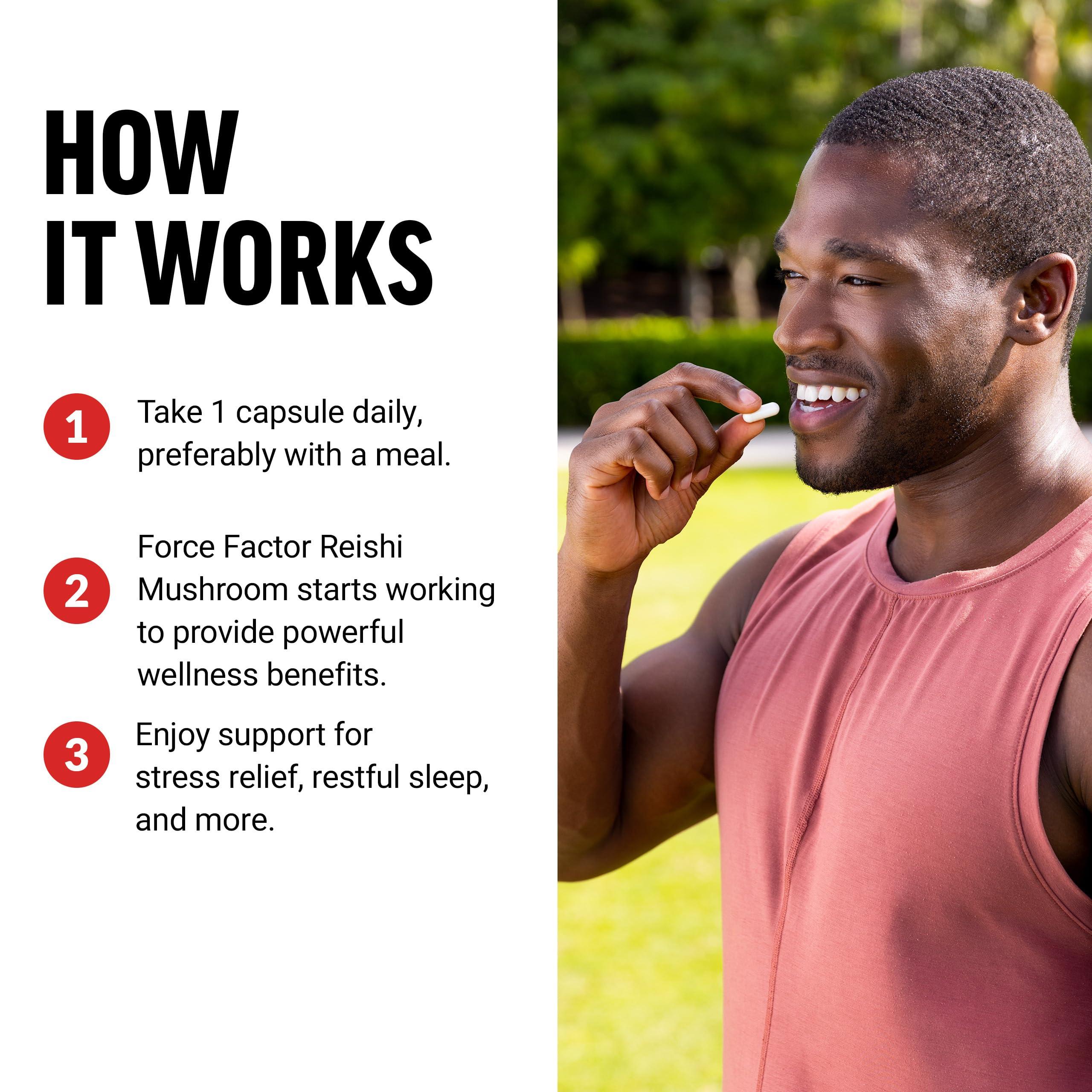 Force Factor FORCE FACTOR Reishi Mushroom Supplement, Stress Relief Supplement and Sleep Support Supplement Made with Reishi Mushroom Extract, Vegan, No Gelatin, Non-GMO, 100 Vegetable Capsules