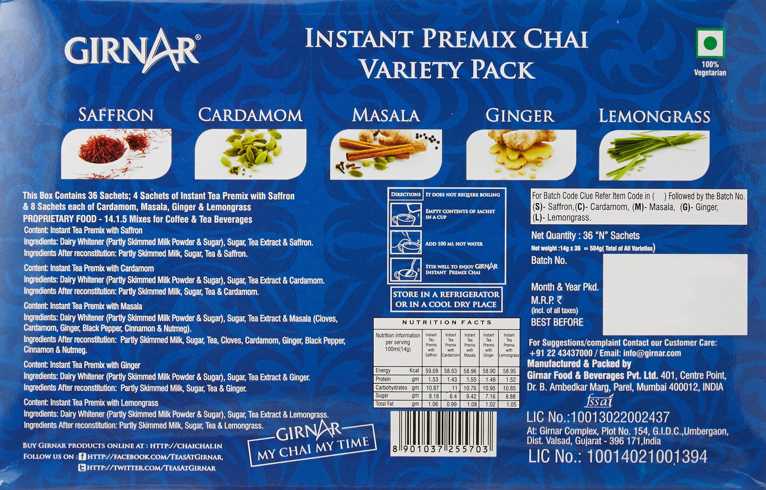 GIRNAR Girnar Instant Tea Premix Variety Pack, 36 Sachets