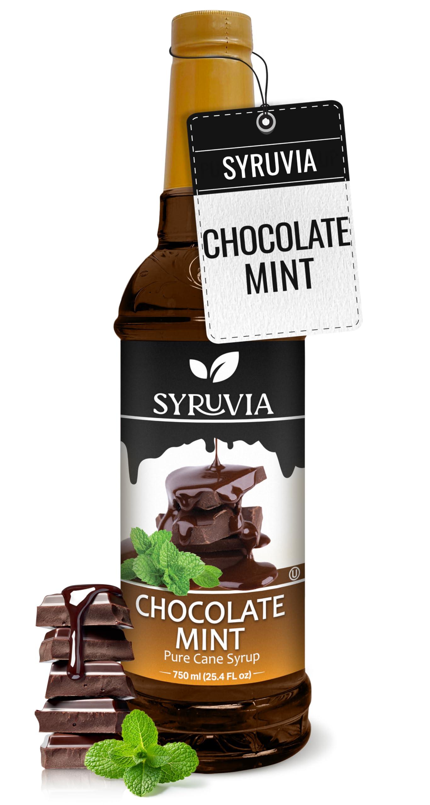 SYRUVIA Syruvia Chocolate Mint Coffee Syrup - 25.4 fl oz Premium Coffee Flavoring Syrup - Kosher Coffee Syrups, Gluten Free, No Coloring, Perfect for Drinks, Soda, Shakes, Desserts, and More.