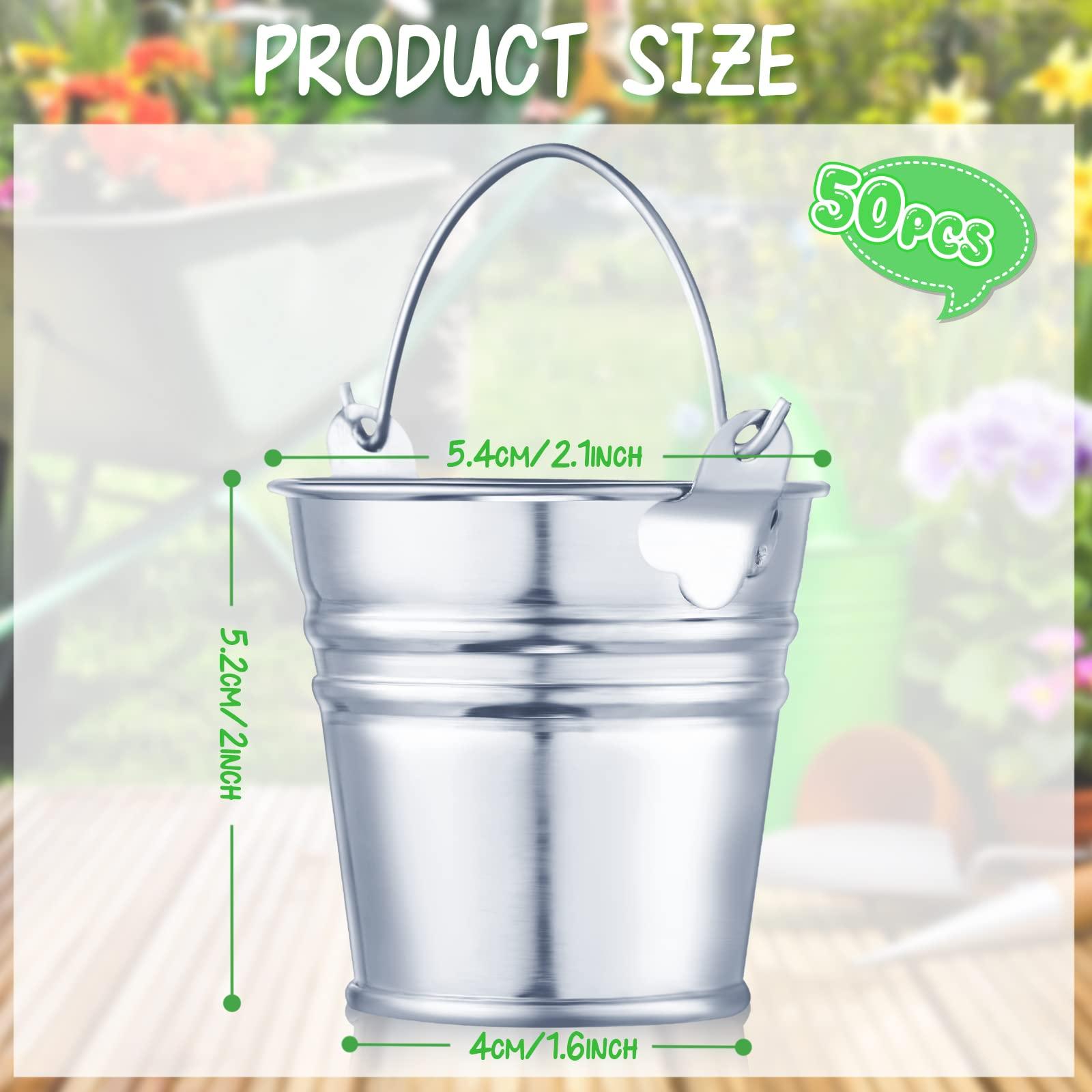 Potchen 50 Pack Mini Galvanized Buckets Small Metal Buckets Mini Tin Pails with Handles Mini Buckets Metallic Pails for Halloween Christmas Party Favors Vase Crafts Garden Planter 2.1 x 2 x 1.6 Inch