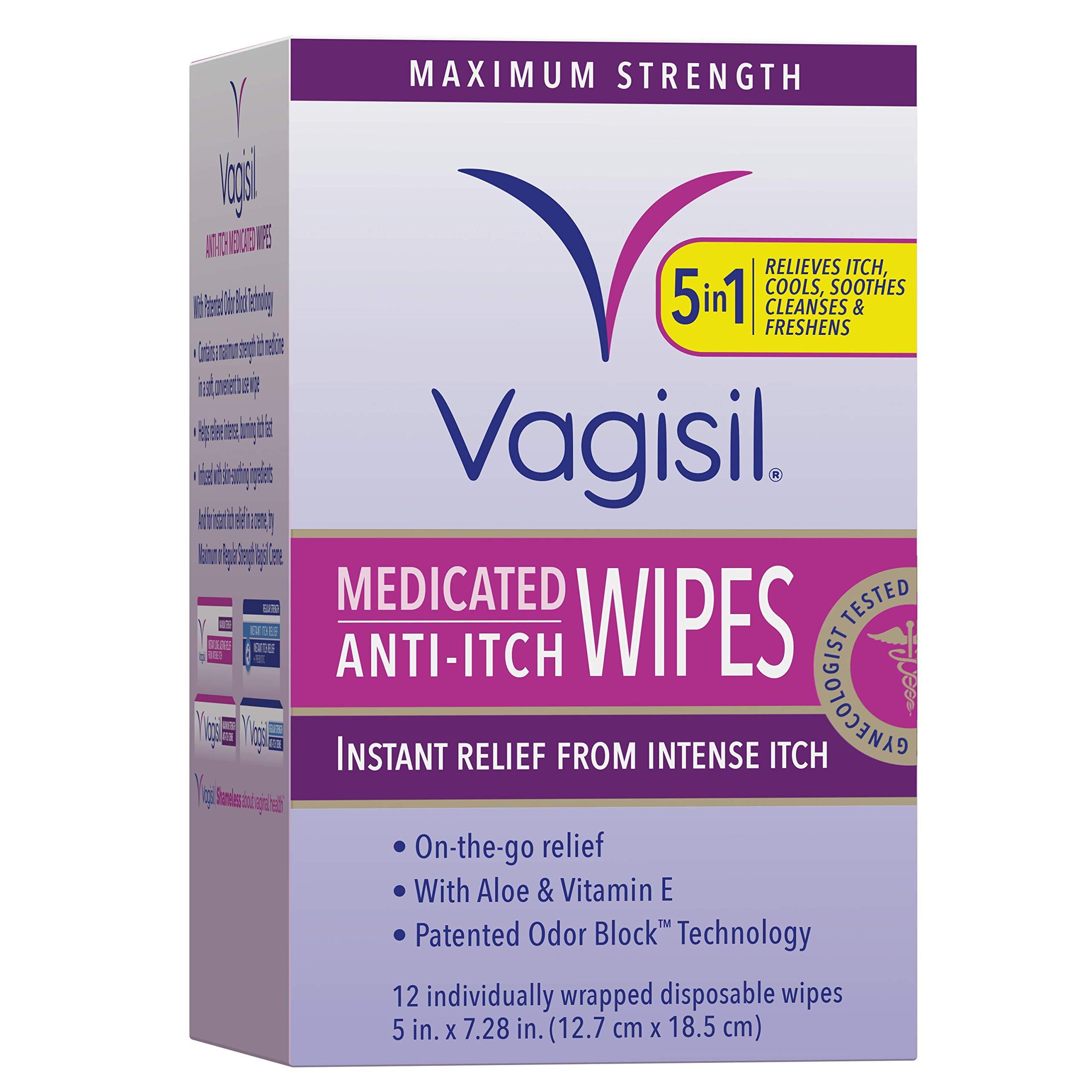 Vagisil Vagisil Maximum Strength Feminine Anti-Itch Cream with Benzocaine for Women & Anti-Itch Medicated Feminine Intimate Wipes for Women, Maximum Strength, Gynecologist Tested, 12 Wipes