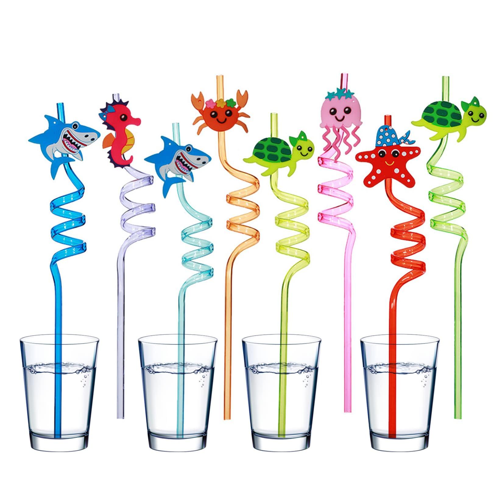 Nicedeal Nicedeal Reusable Party Straws,Crazy Straws Animal Silly Twisty Plastic Drinking Straws for Kids Under The Sea Party Favors 24PCS