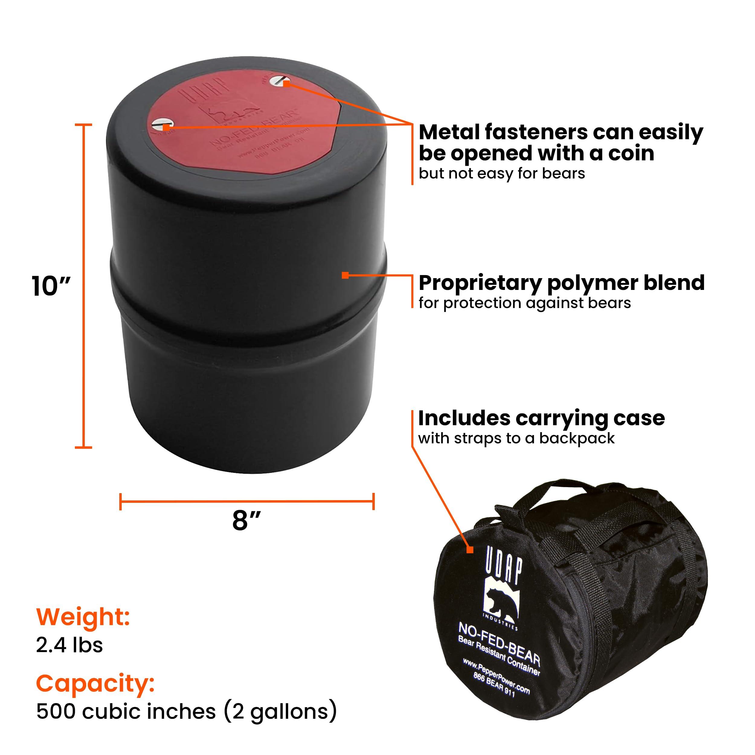 Udap UDAP NO-FED-BEAR Bear Resistant Canister, Hiking Camping Backpacking Hunting Food Storage Container with Carrying Case, 2 Gallons, BRCWC