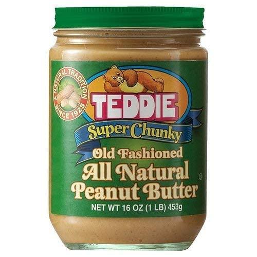 Teddie Teddie All Natural Peanut Butter, Super Chunky 2pk, Gluten Free & Vegan, 16 Ounce Glass (Super Chunky, 16 Ounce (Pack of 2))