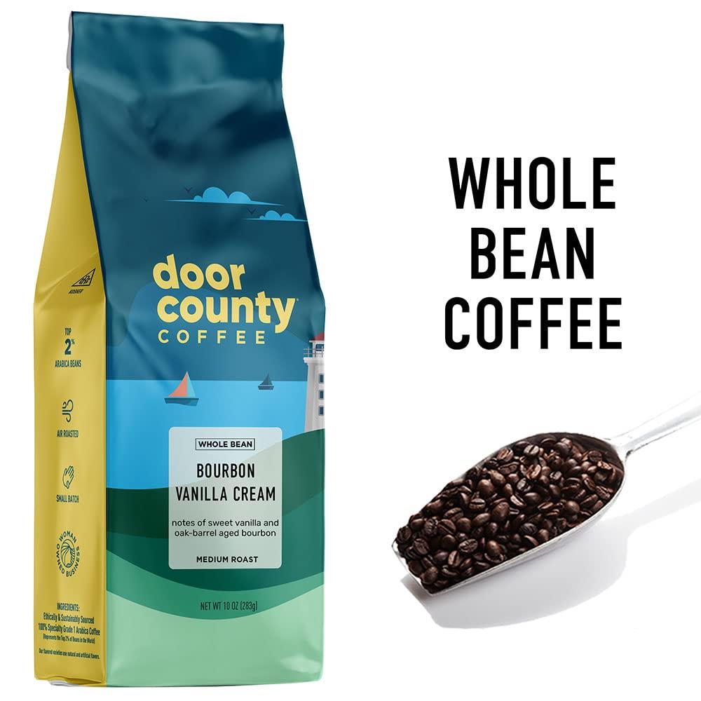 Door County Coffee & Tea Co. Door County Coffee Bourbon Vanilla Cream Flavored Coffee Whole Bean | 10 oz Bag | Medium Roast | 100% Specialty Arabica Coffee | Flavored Gourmet Coffee | Bourbon Vanilla Cream